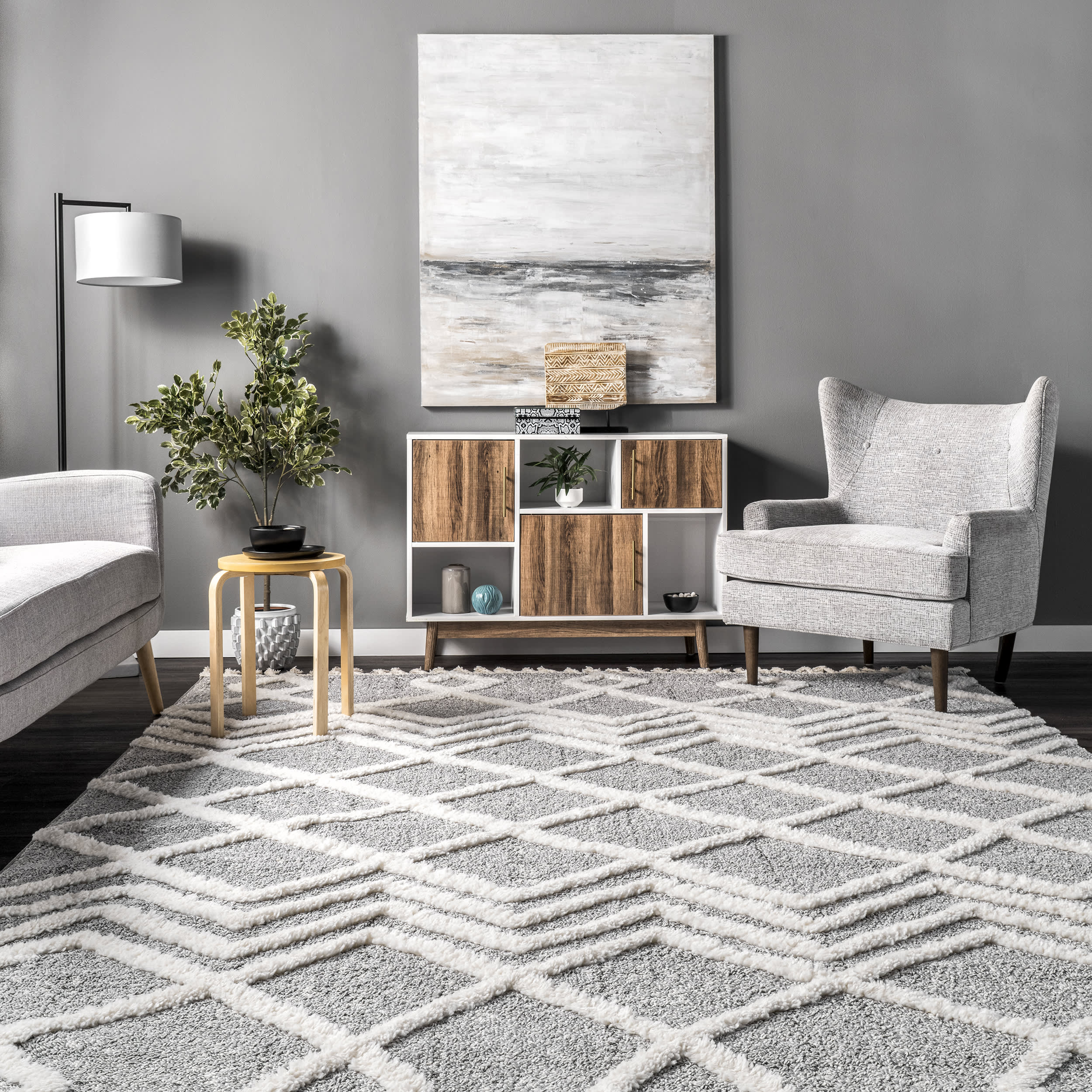 Amber Trellis Textured Rug | Grey - Image 4