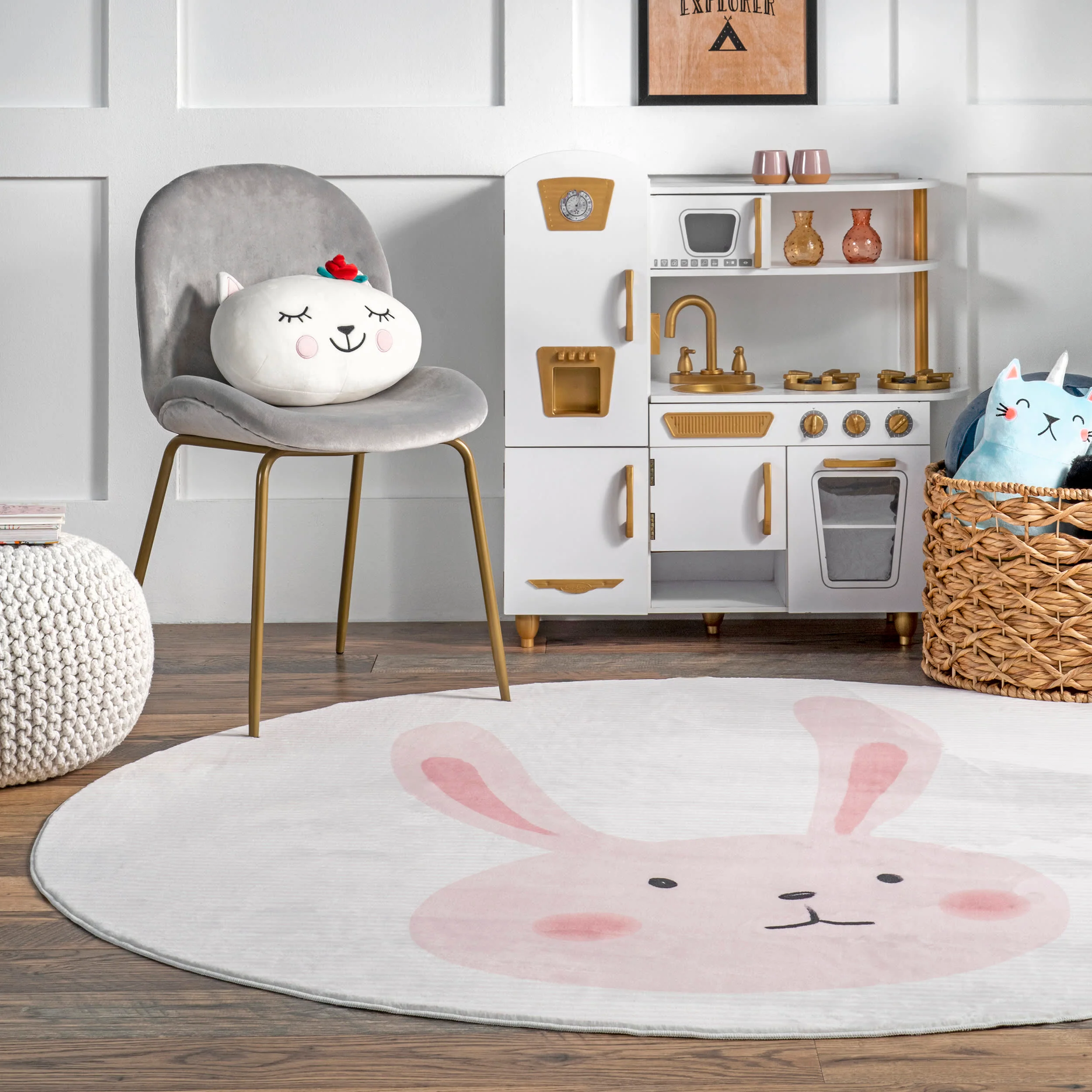 Ambur Bunny Kids Washable Rug | Pale Pink - Image 4
