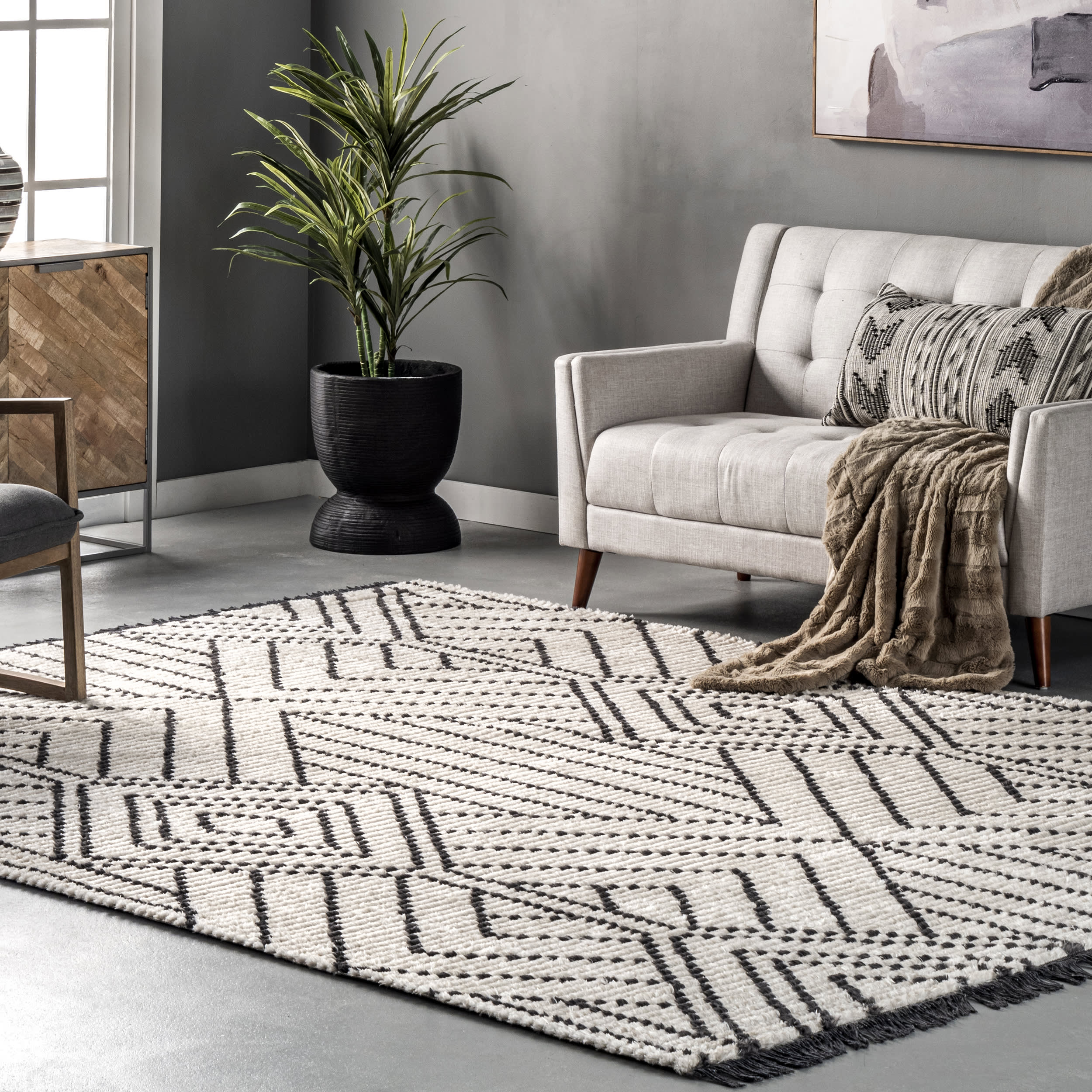 Amelia Double Diamond Rug | Beige - Image 2