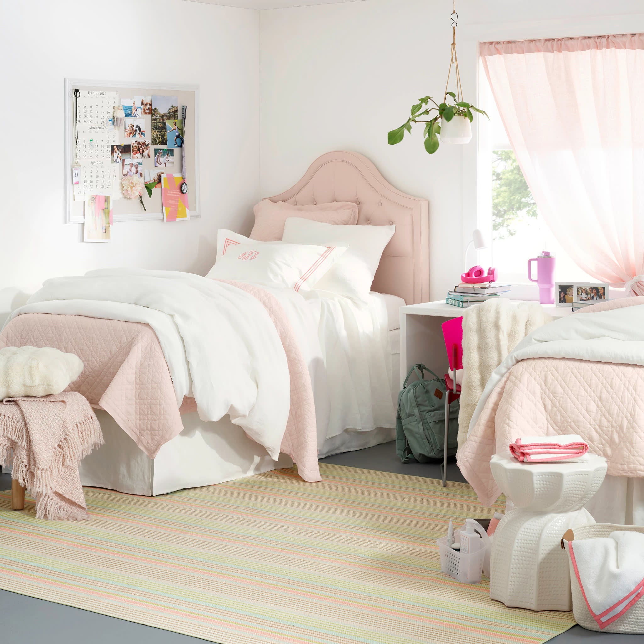 Ana Ticking Machine Washable Rug | Aqua - Image 2
