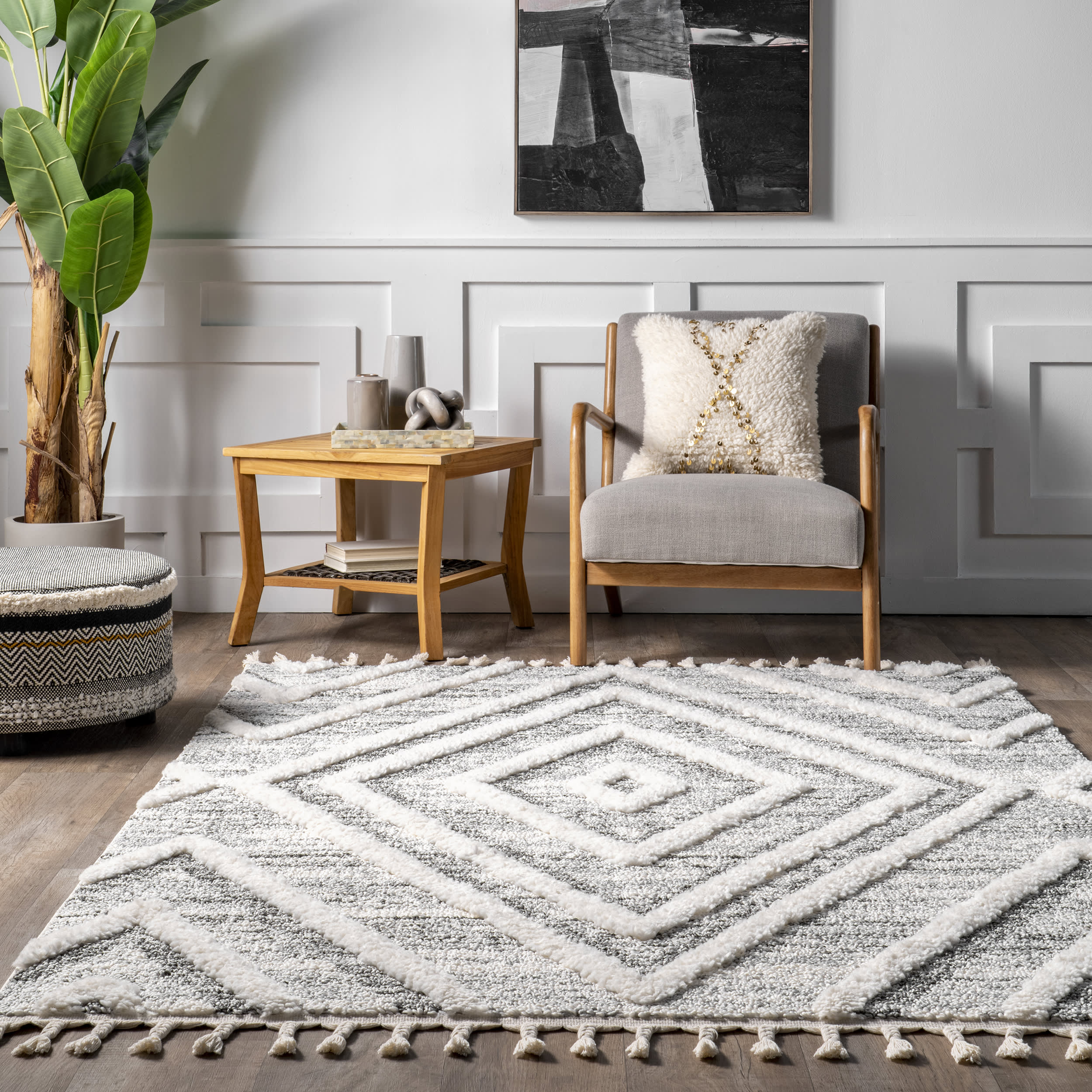Andi Raised Diamonds Rug | Grey - Image 4