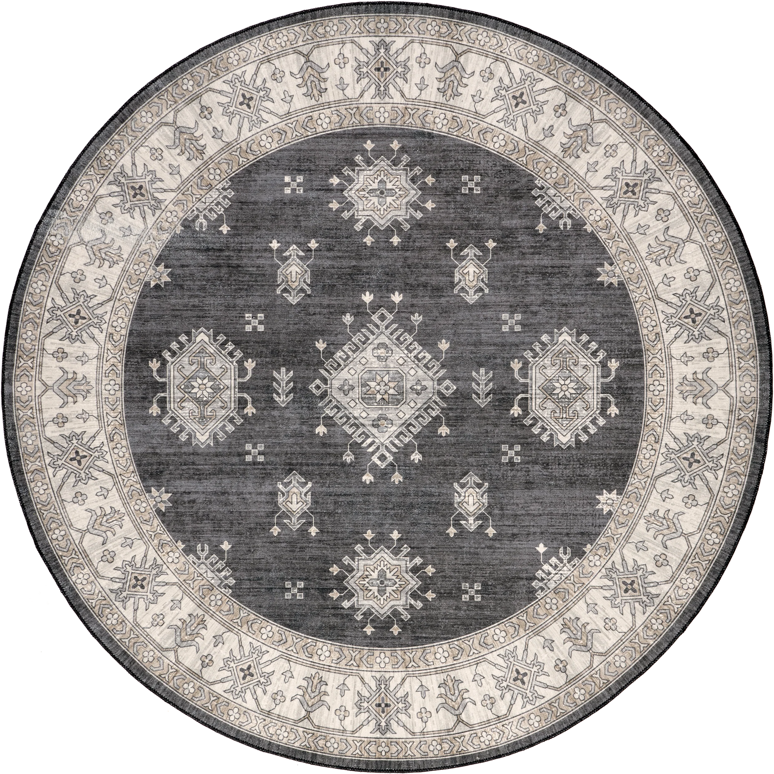 Andrea Bordered Washable Rug | Charcoal