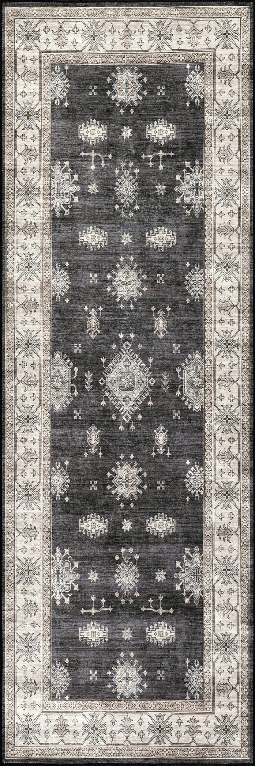 Andrea Bordered Washable Rug | Charcoal