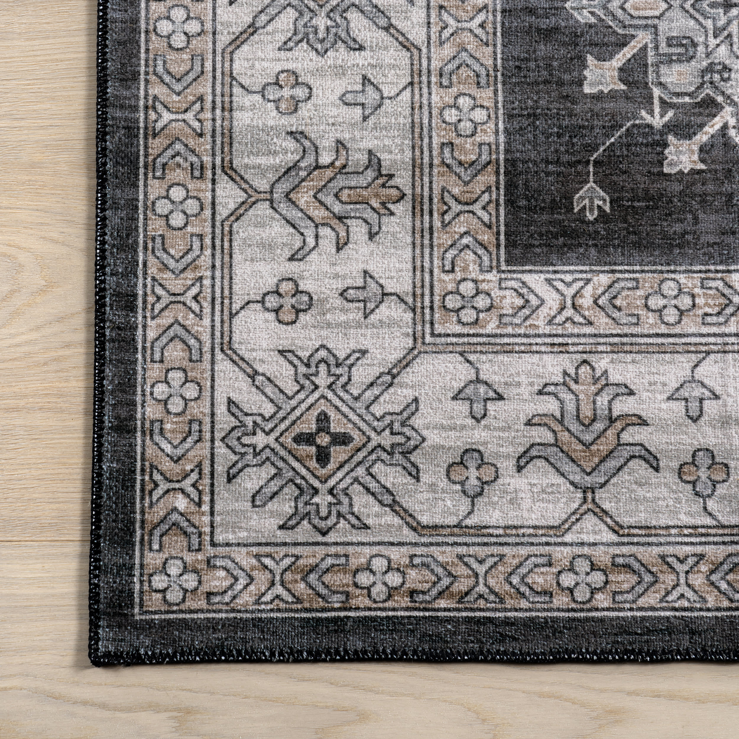 Andrea Bordered Washable Rug | Charcoal - Image 4