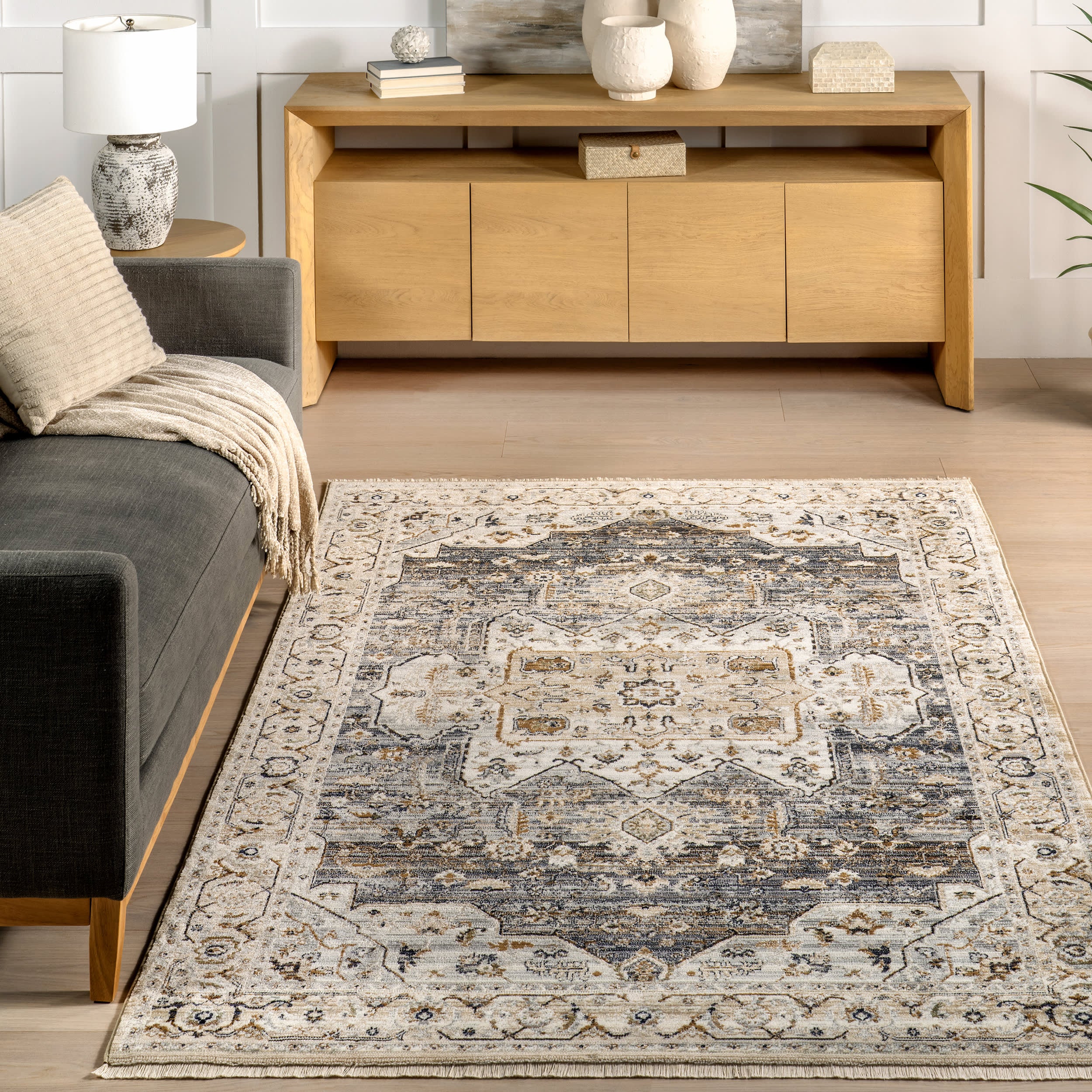 Angelique Vintage Medallion Rug | Light Blue - Image 2