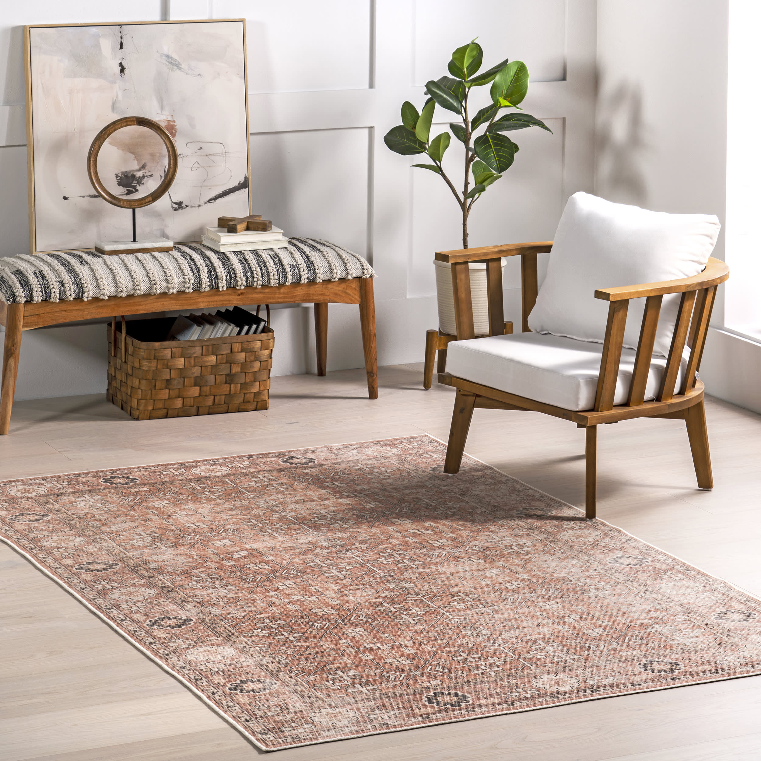Anjela Vintage Persian Washable Rug | Brown - Image 2