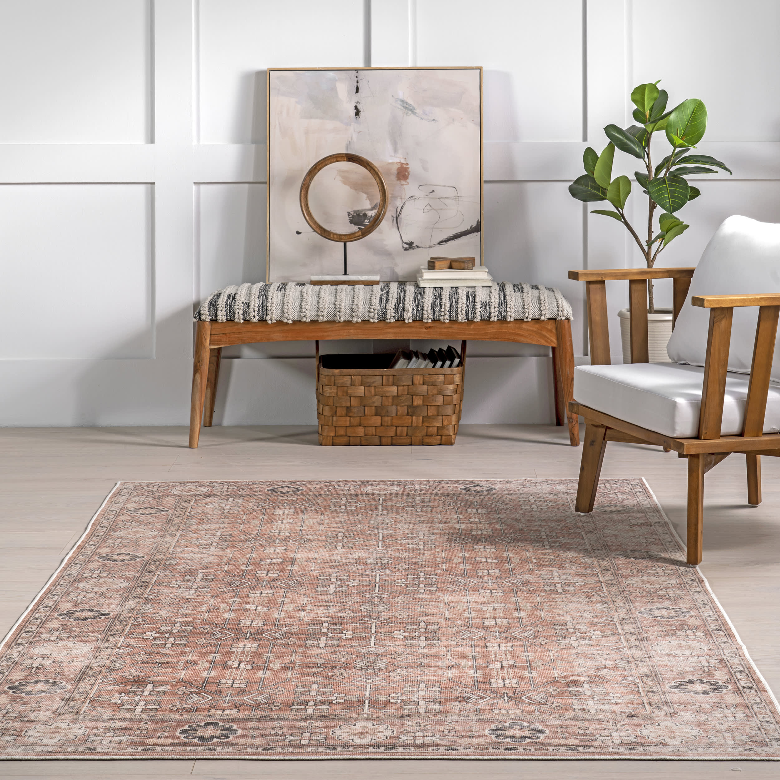 Anjela Vintage Persian Washable Rug | Brown - Image 4
