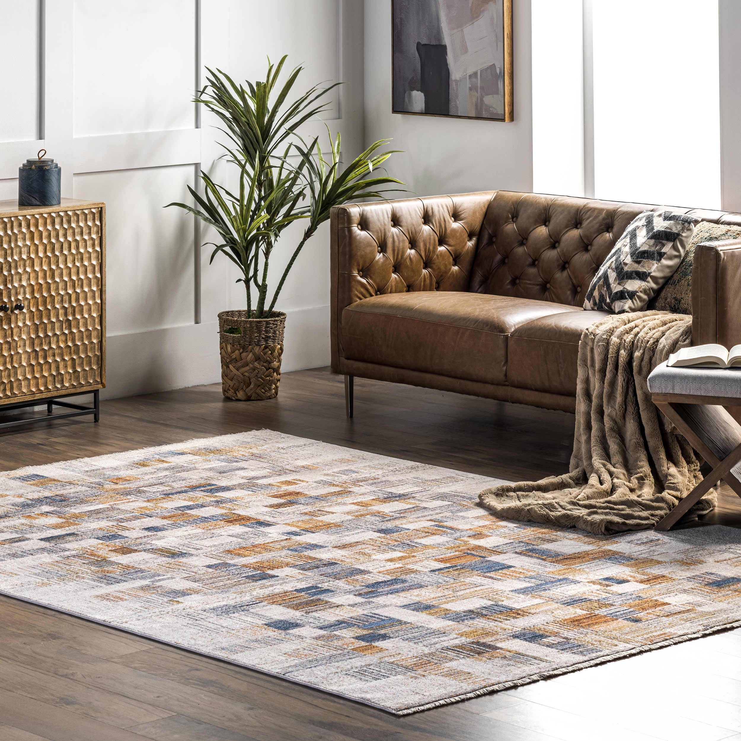 Annika Abstract Checkered Rug | Beige - Image 2
