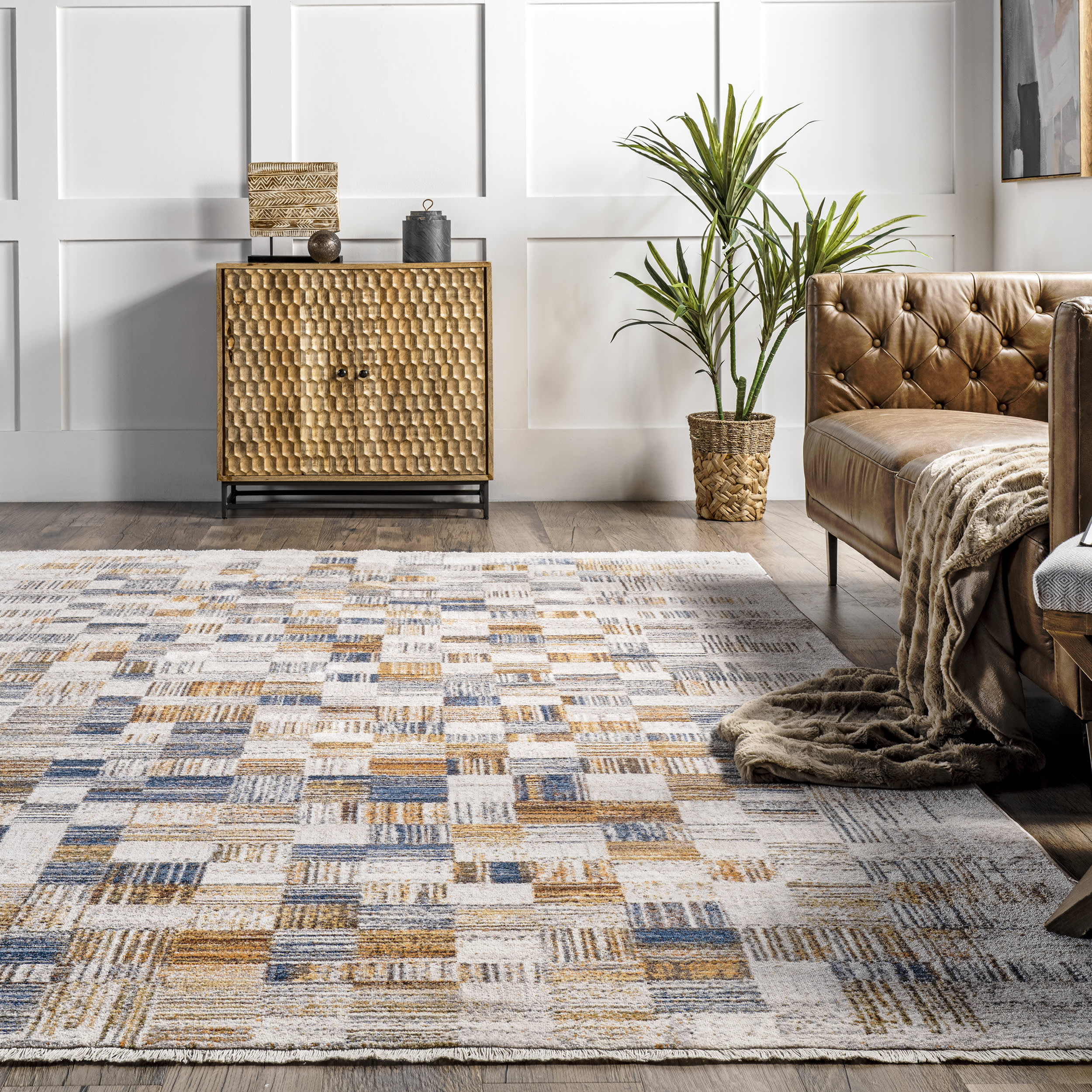 Annika Abstract Checkered Rug | Beige - Image 4