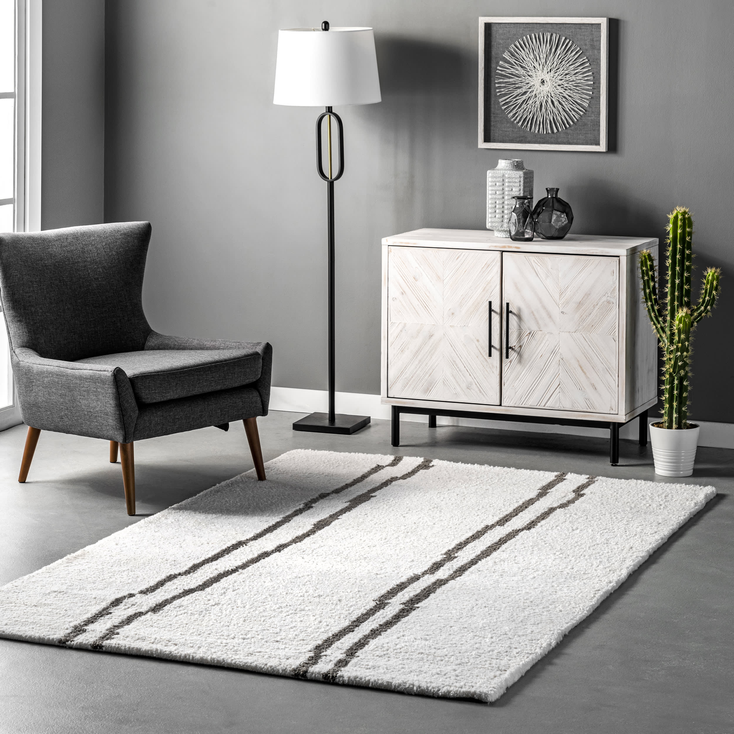 Antonella Double Stripe Modern Rug | Ivory - Image 2