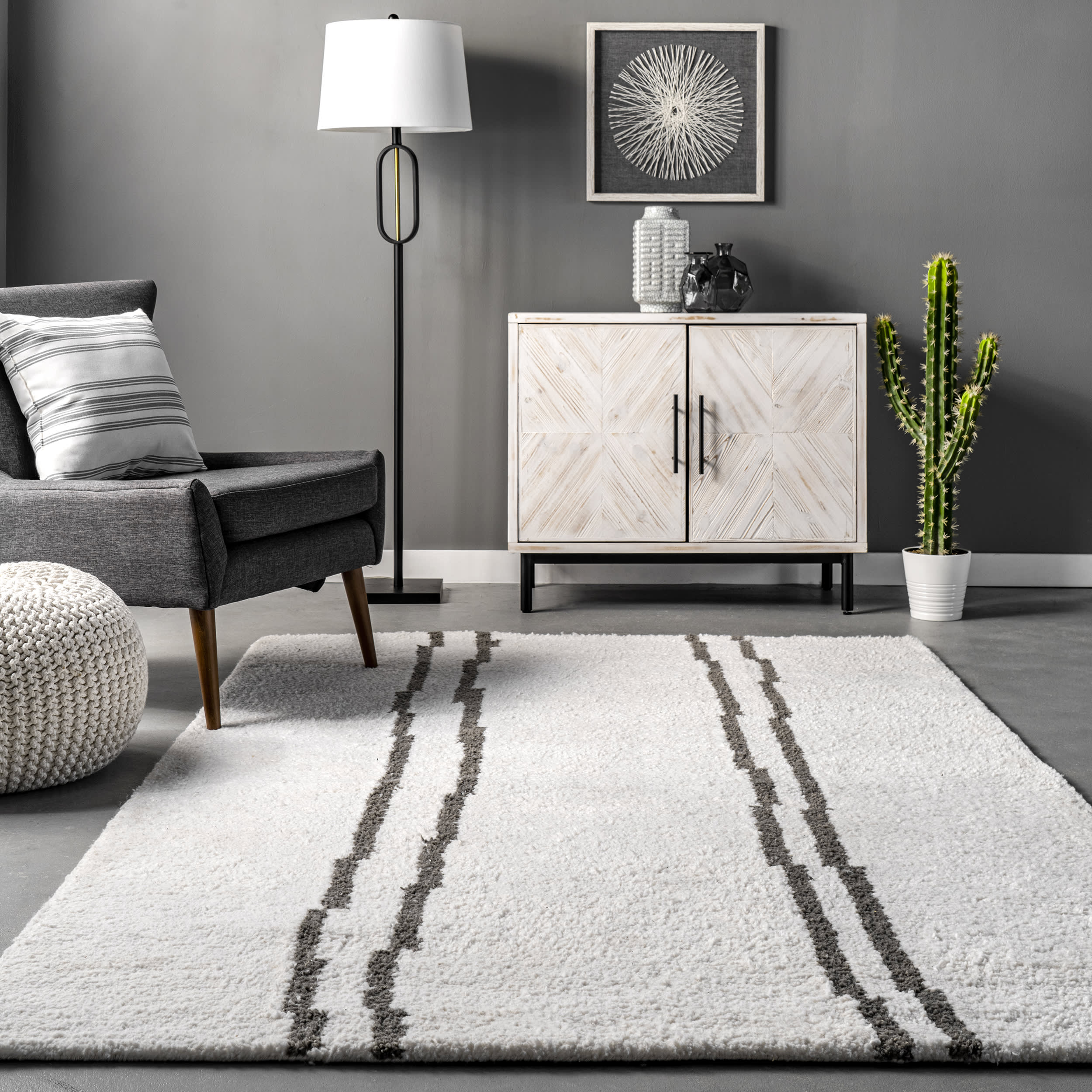 Antonella Double Stripe Modern Rug | Ivory - Image 4