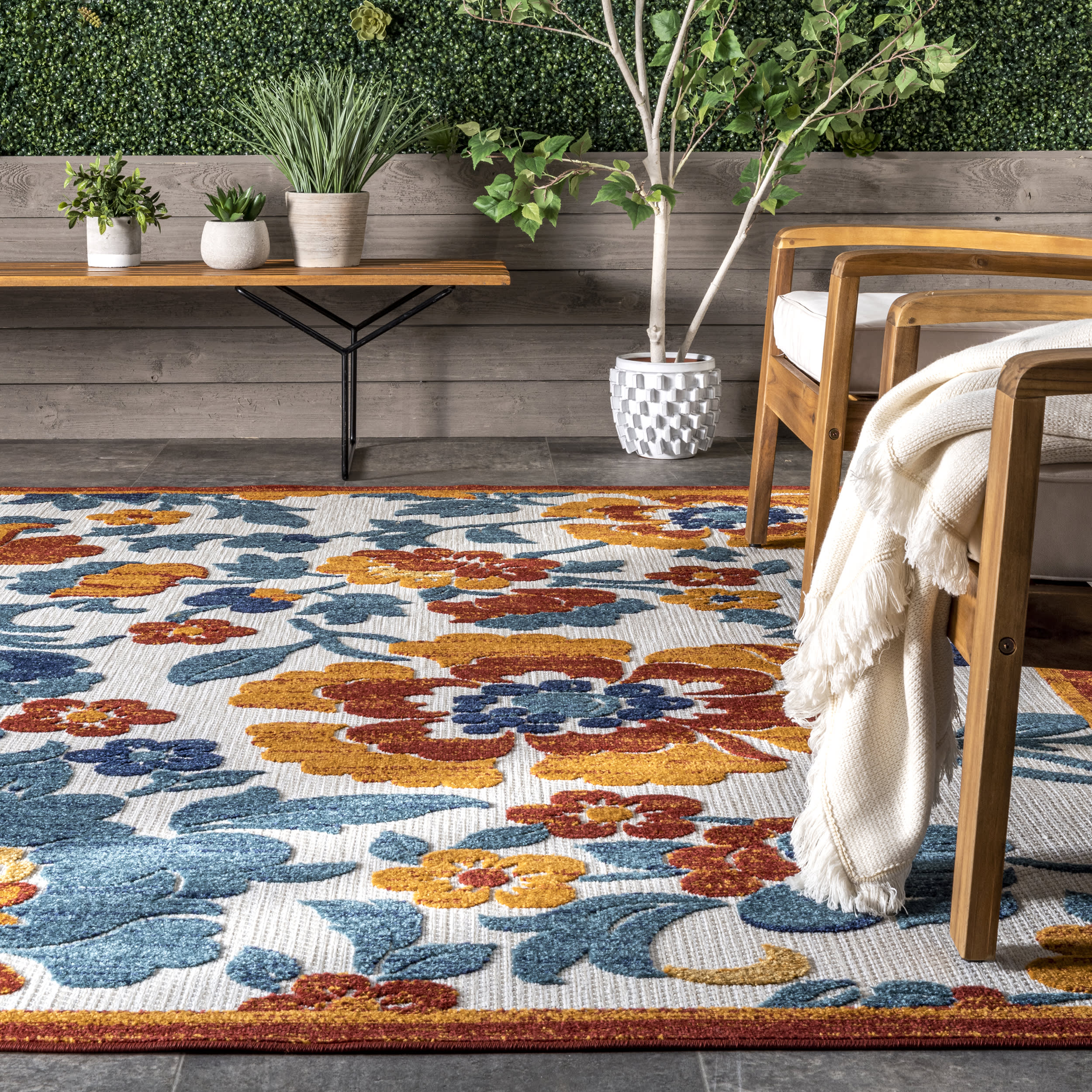 April Floral Garden Indoor/Outdoor Rug | Rust - Image 4
