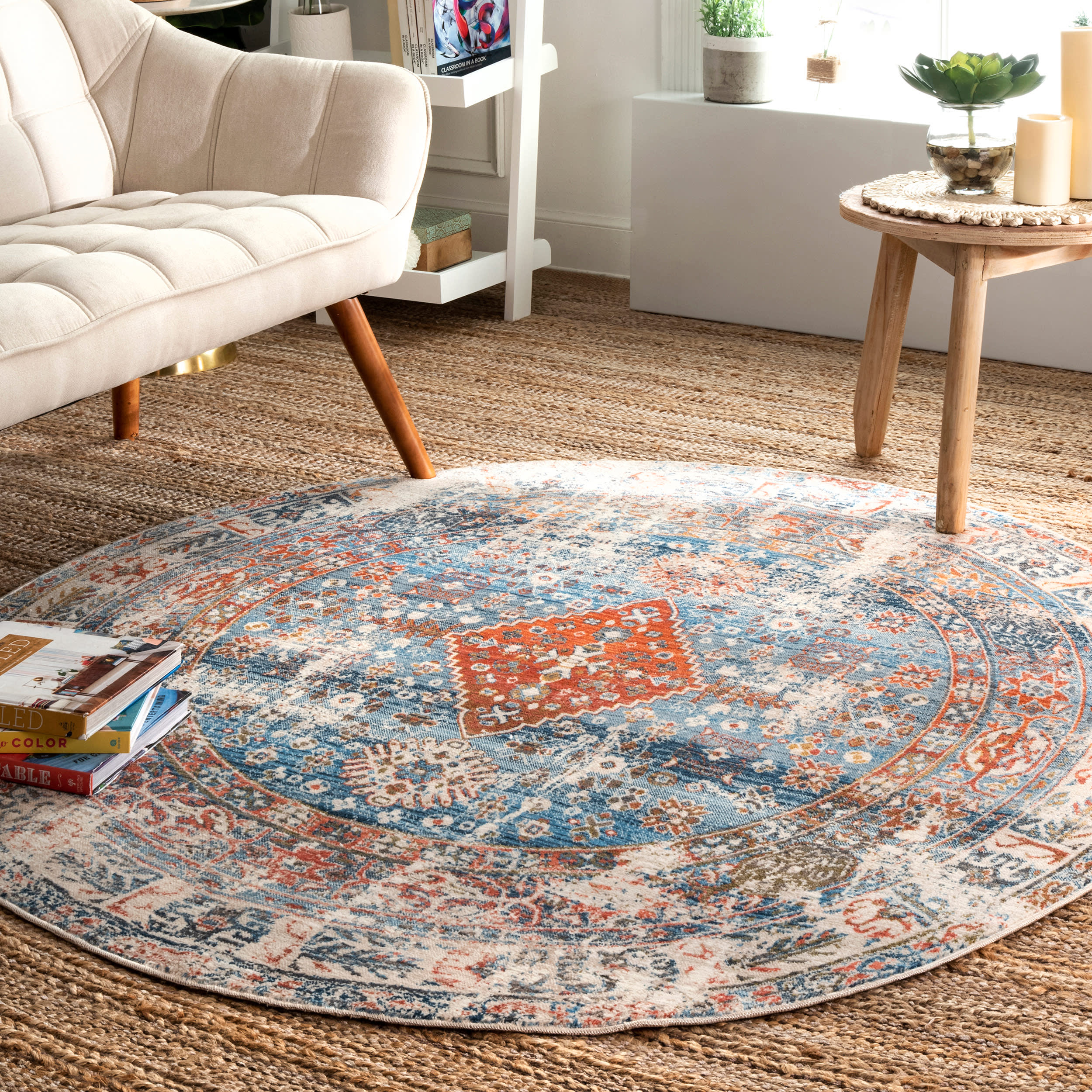 Archer Distressed Medallion Rug | Blue - Image 2