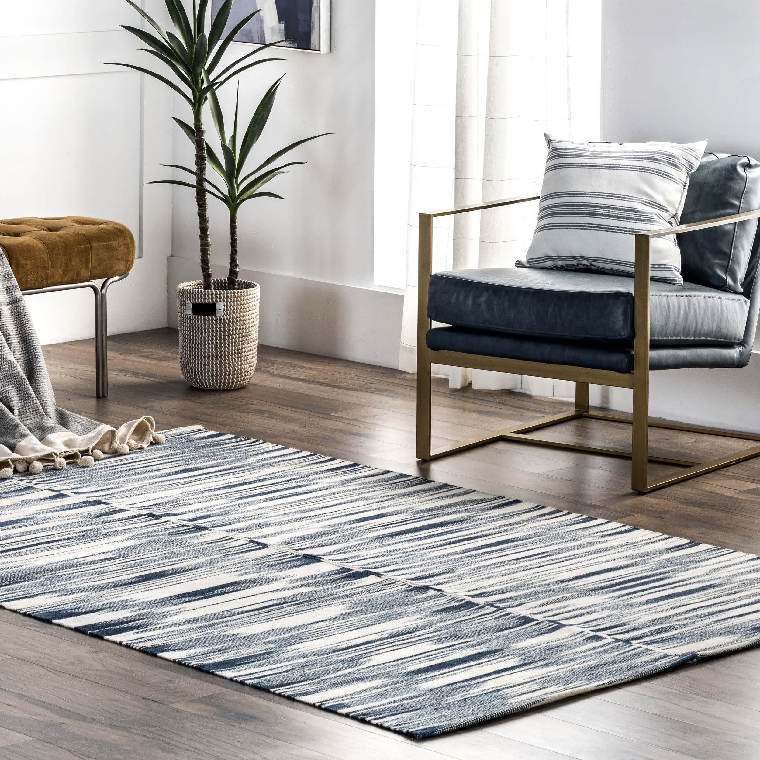 Arlette Wool-Blend Abstract Rug | Blue - Image 2