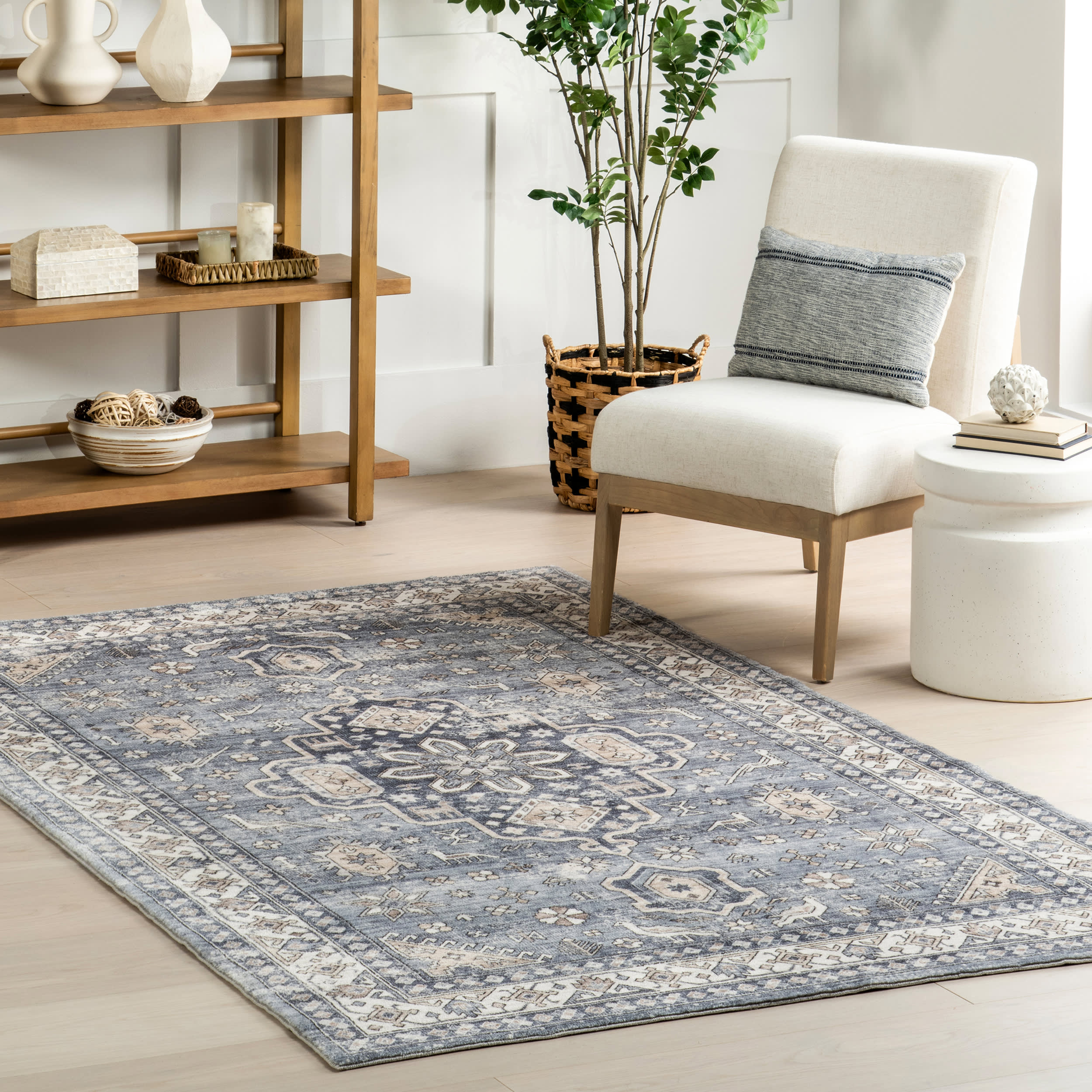 Arsenia Vintage Medallion Washable Rug | Grey - Image 2