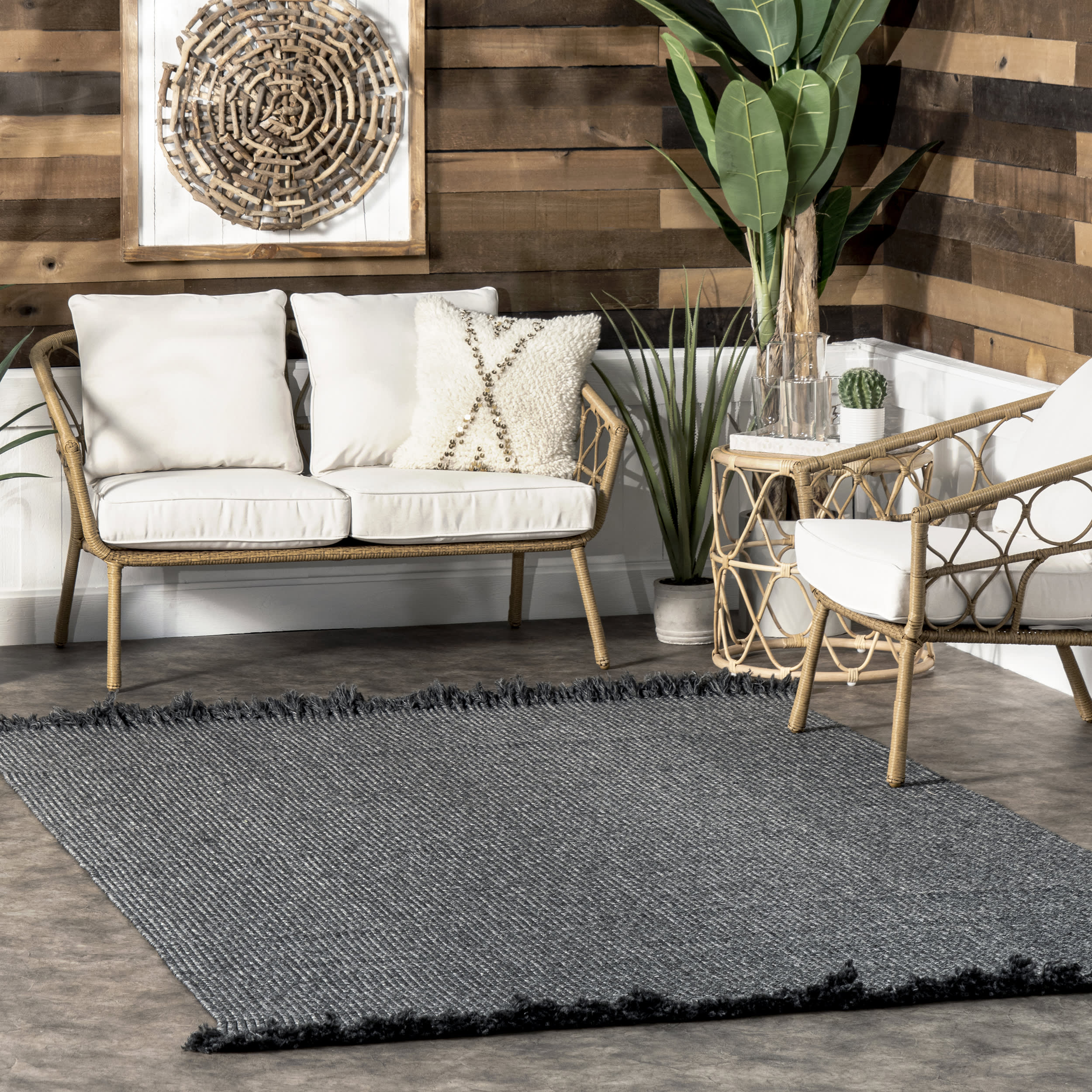 Ashen Braided Tassel Indoor/Outdoor Rug | Charcoal - Image 2