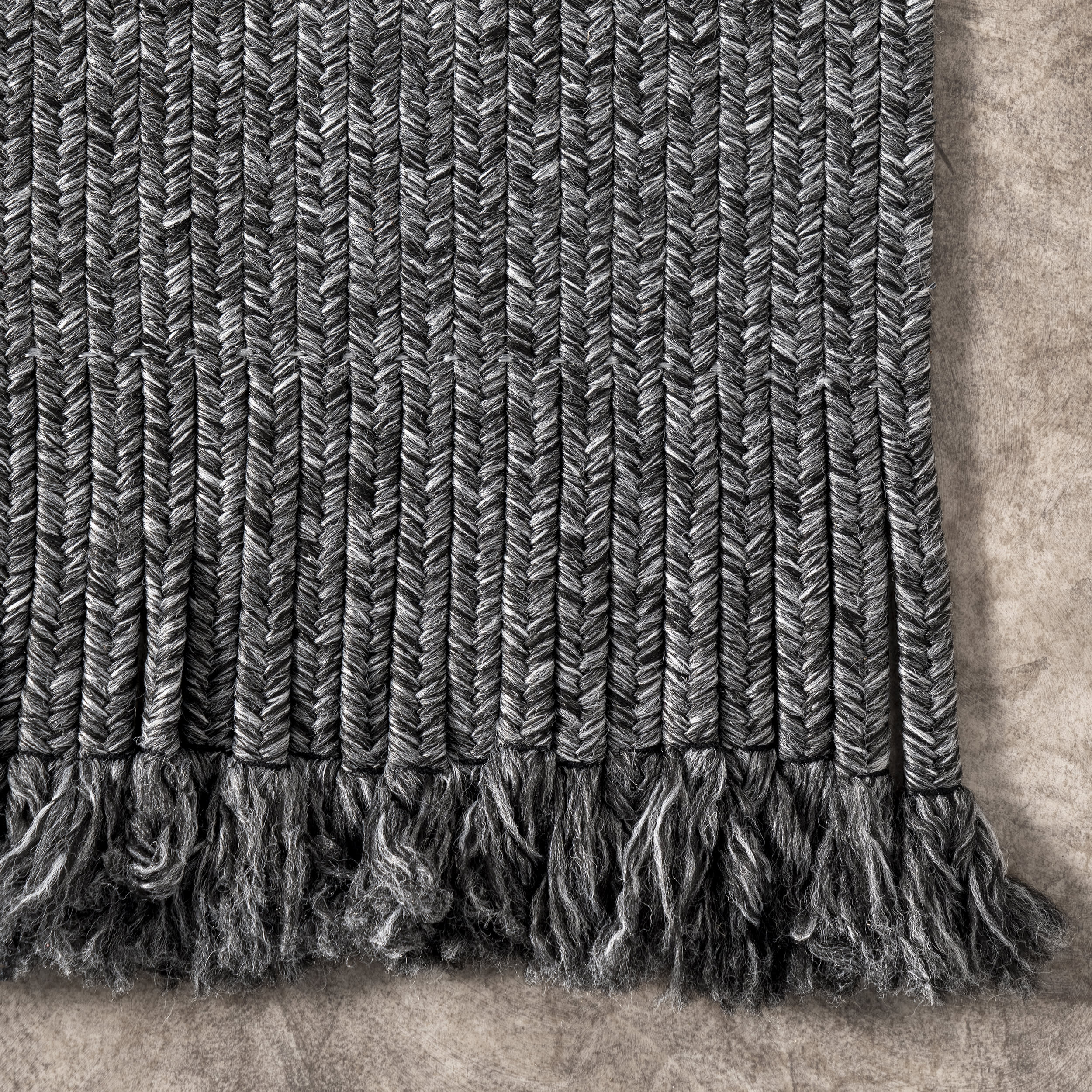 Ashen Braided Tassel Indoor/Outdoor Rug | Charcoal - Image 3