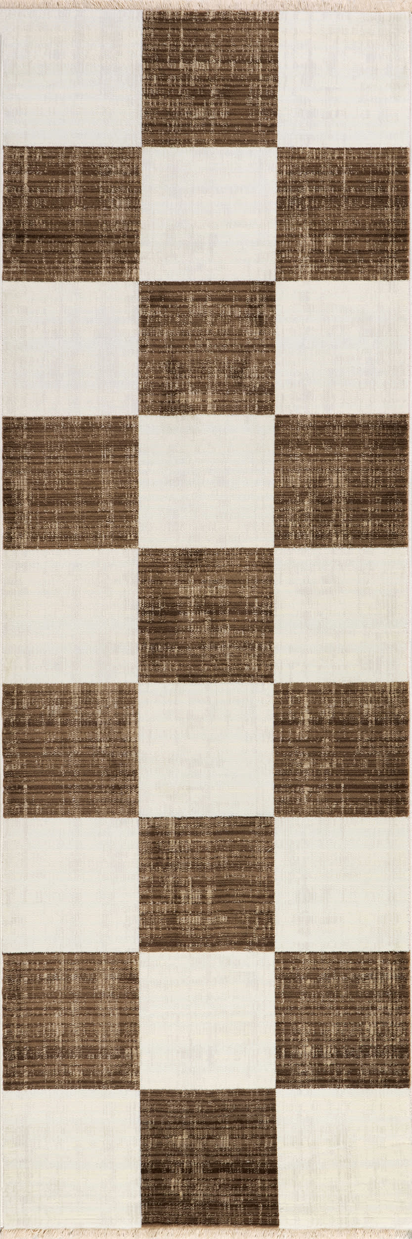 Aspen Checkerboard Fringed Rug | Brown
