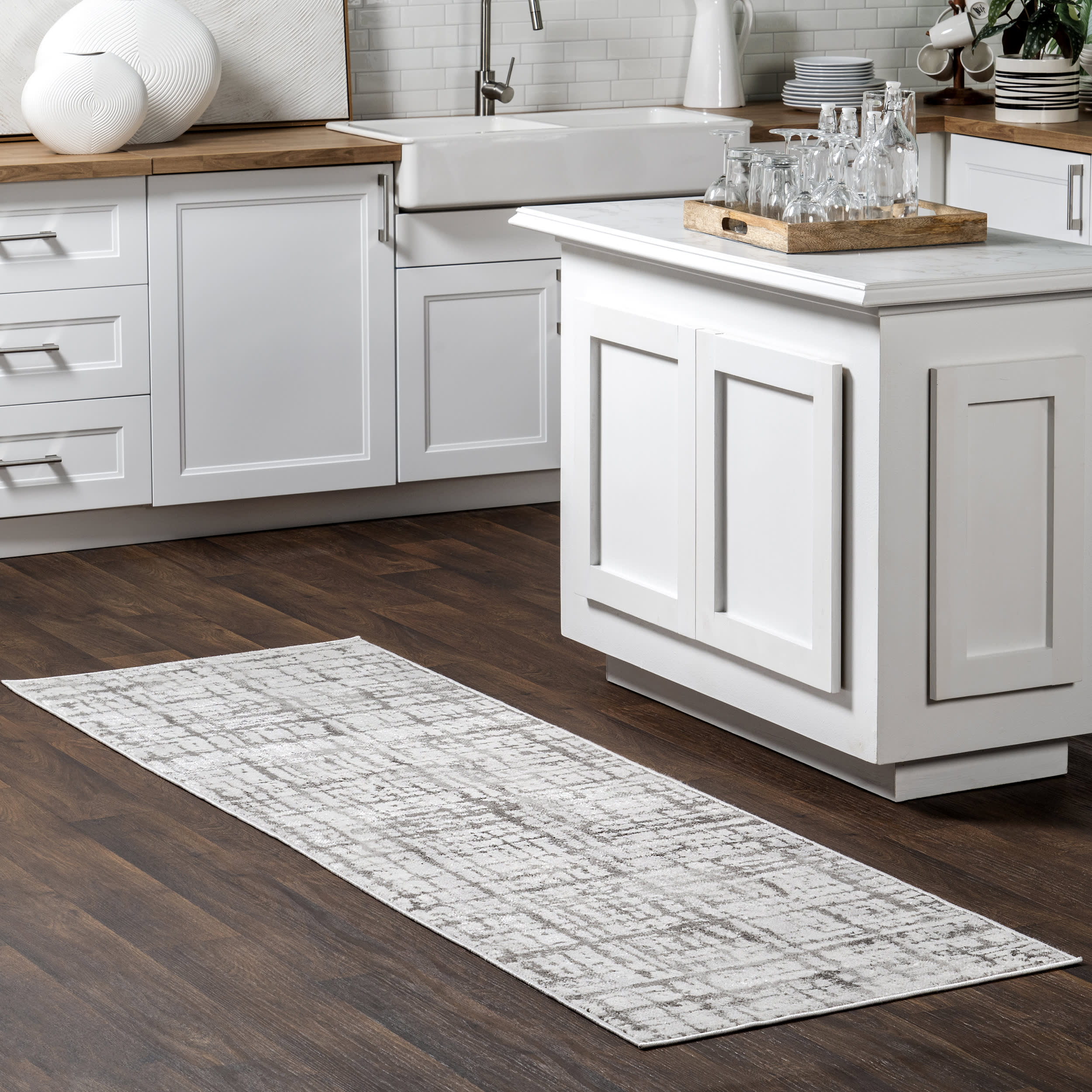 Aspen Distressed Crosshatch Rug | Light Grey - Image 2