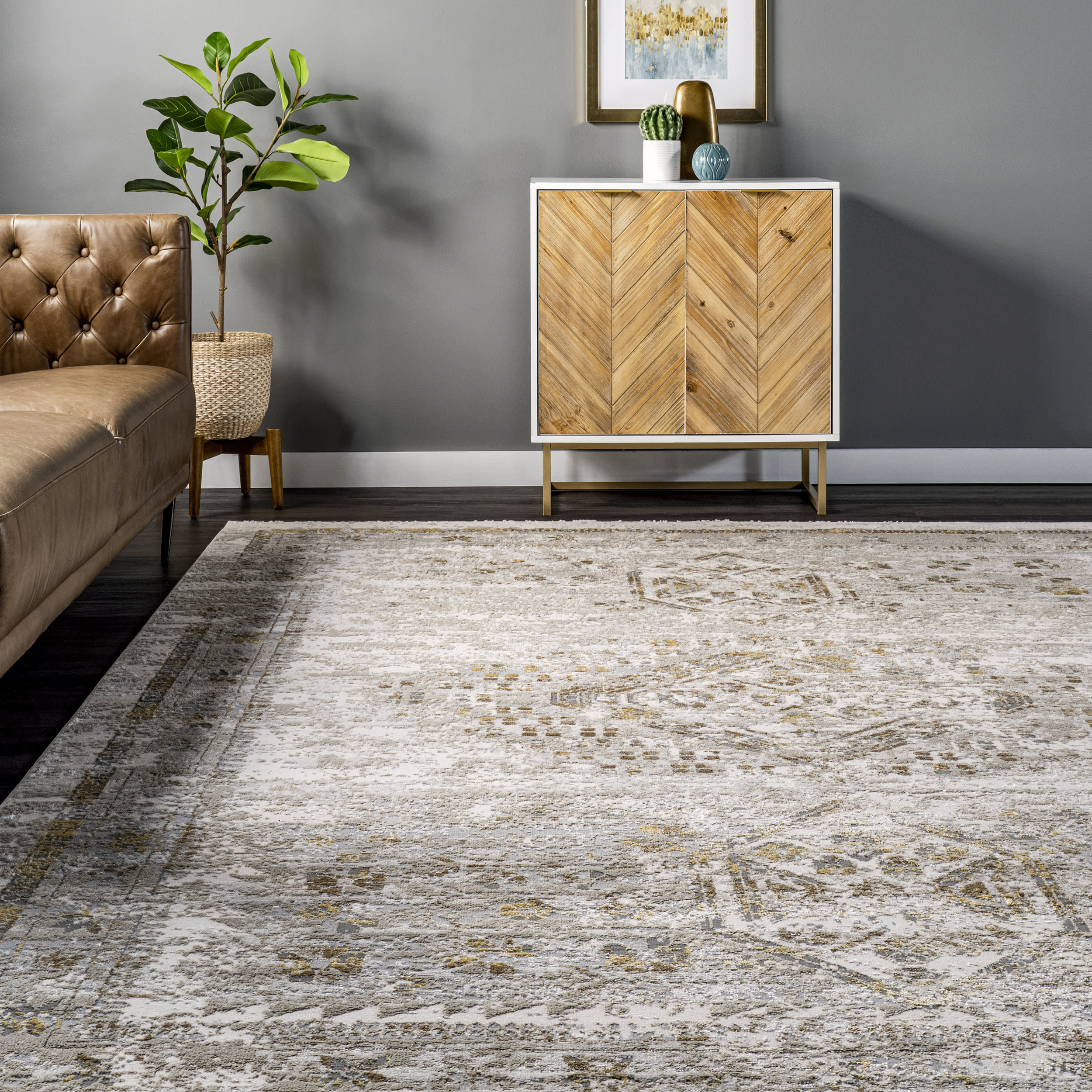 Athena Faded Medallion Rug | Beige - Image 4