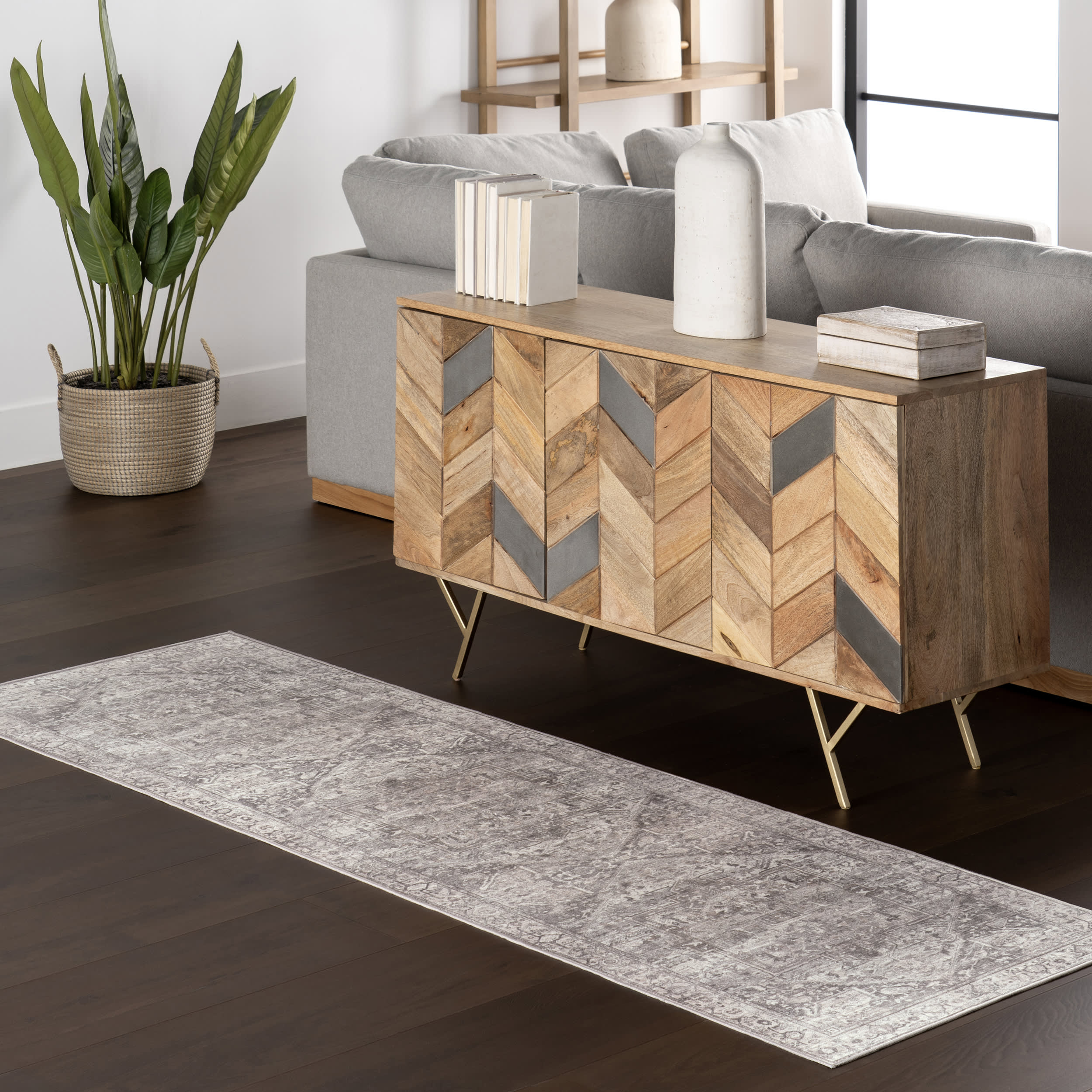 Atrium Medallion Spill Proof Washable Rug | Grey - Image 2