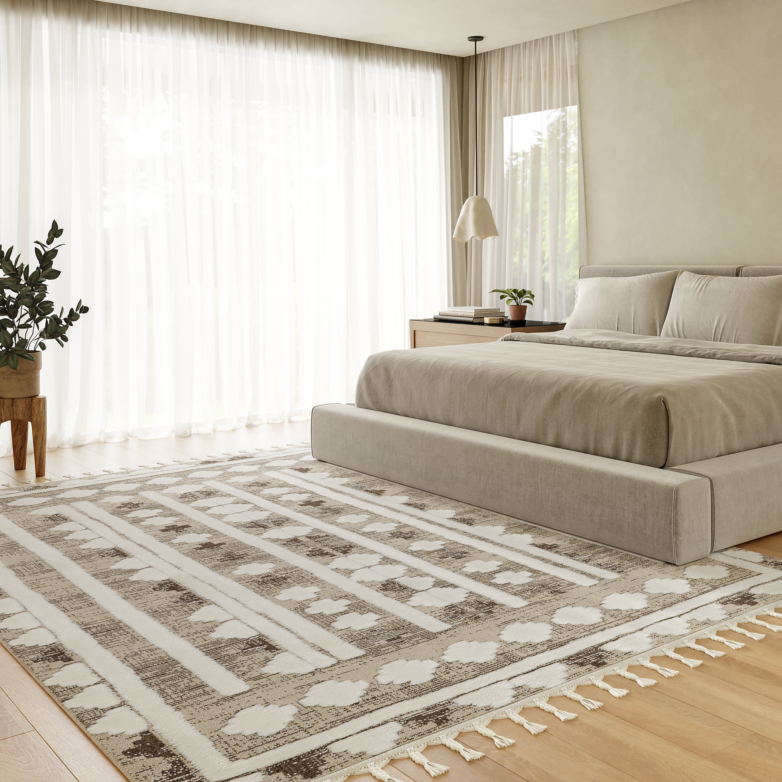 Audience Geometric Tasseled Rug | Beige - Image 2