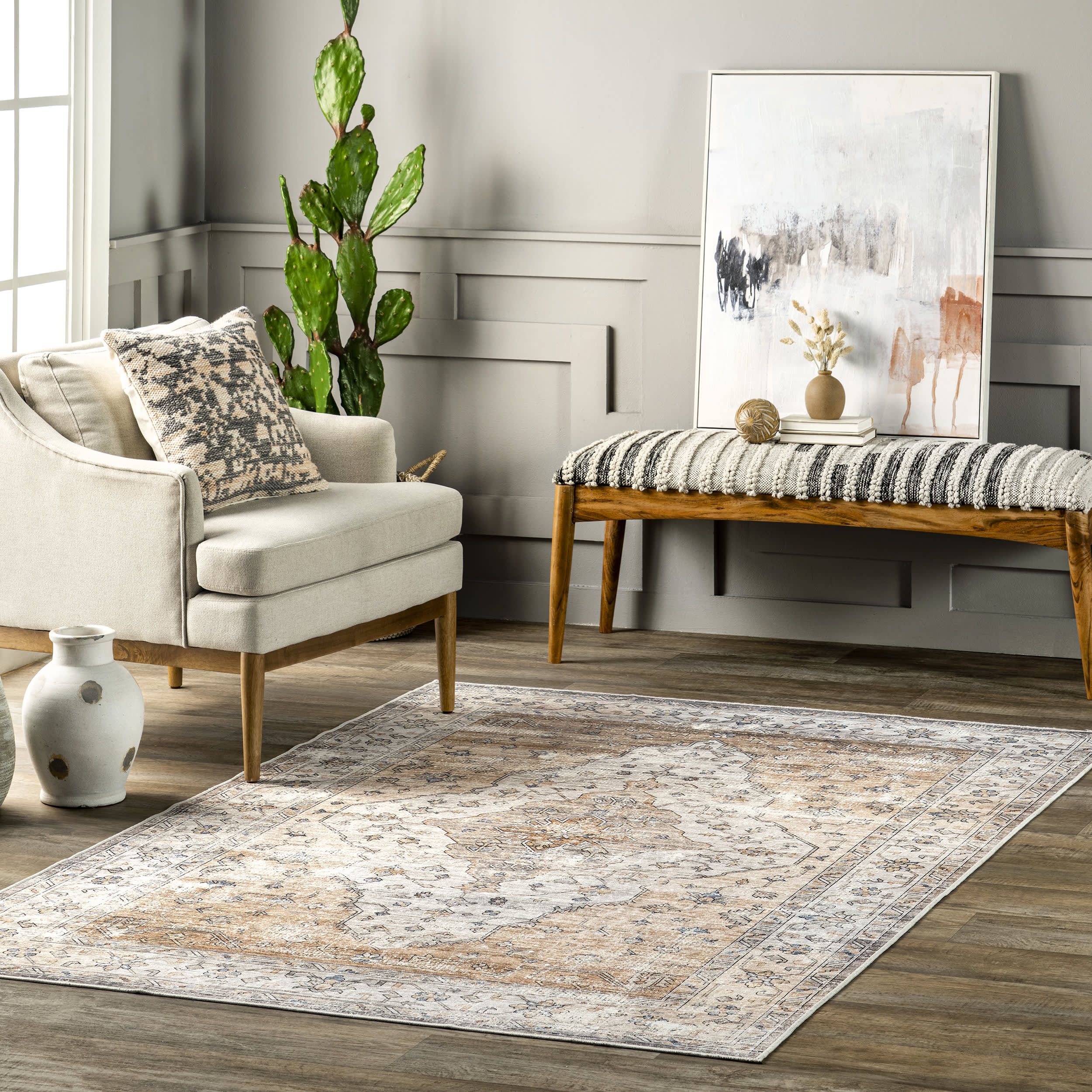 Audrey Spill Proof Washable Rug | Light Orange - Image 2