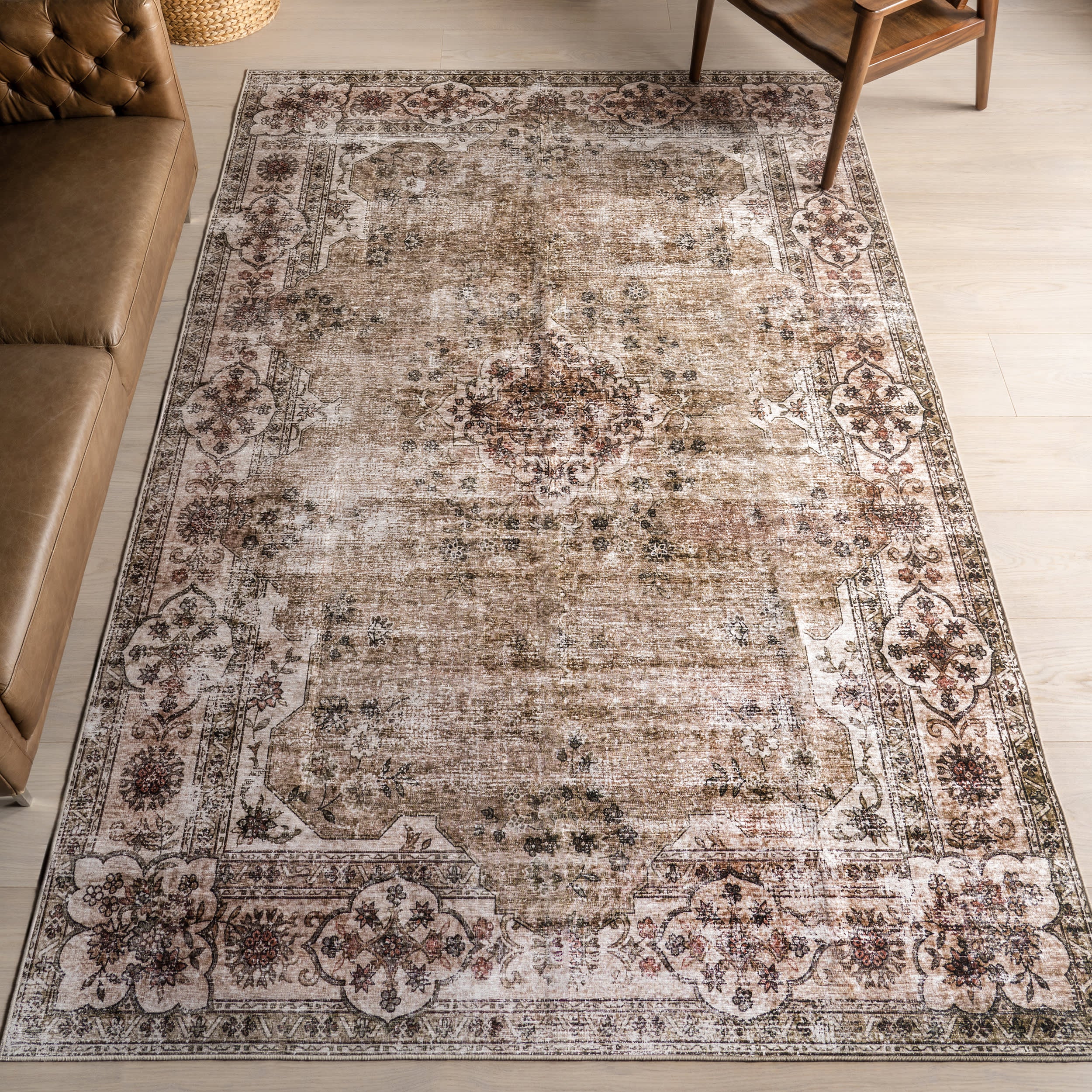 Audrina Persian Spill Proof Washable Rug | Beige - Image 2