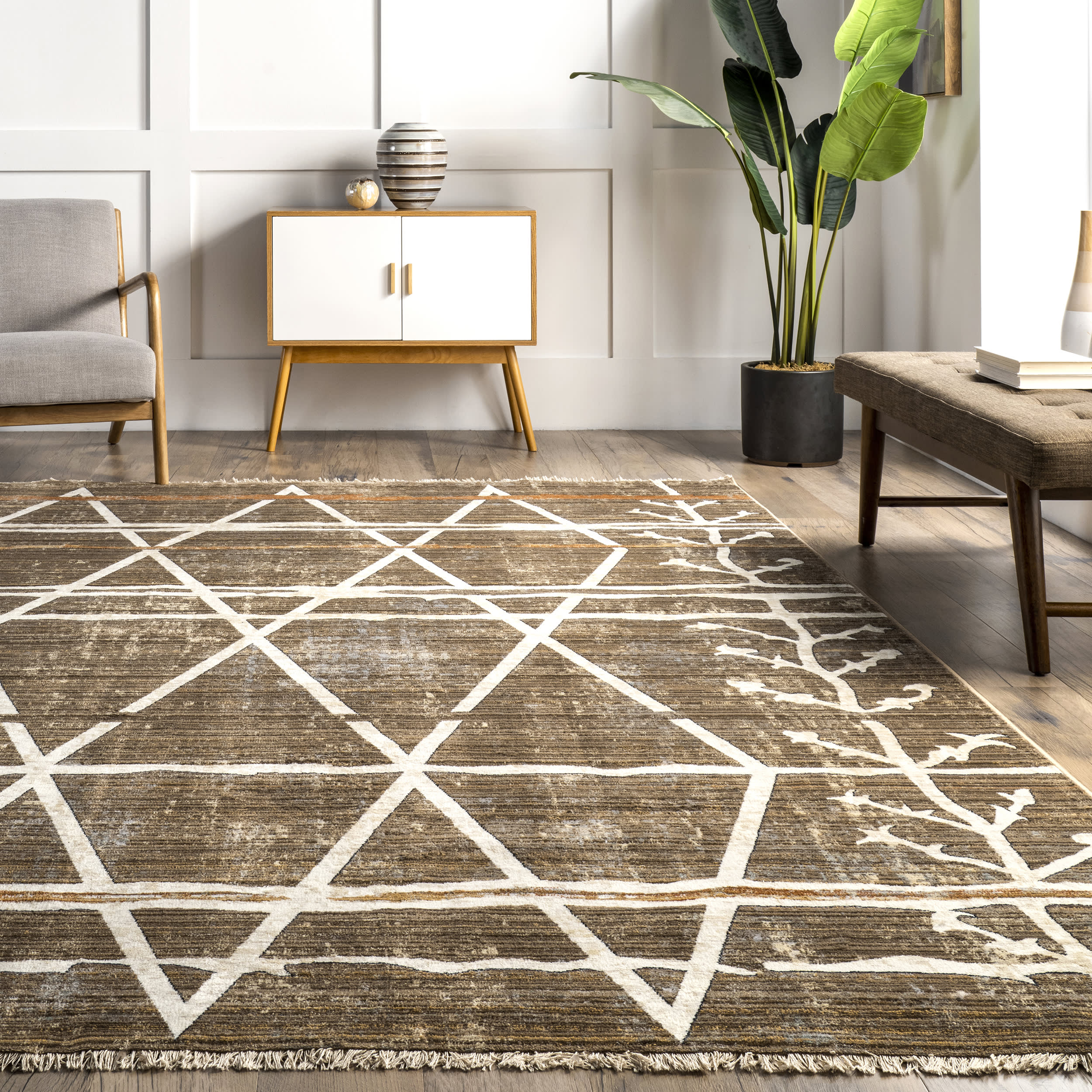 Autumn Distressed Trellis Rug | Beige - Image 4