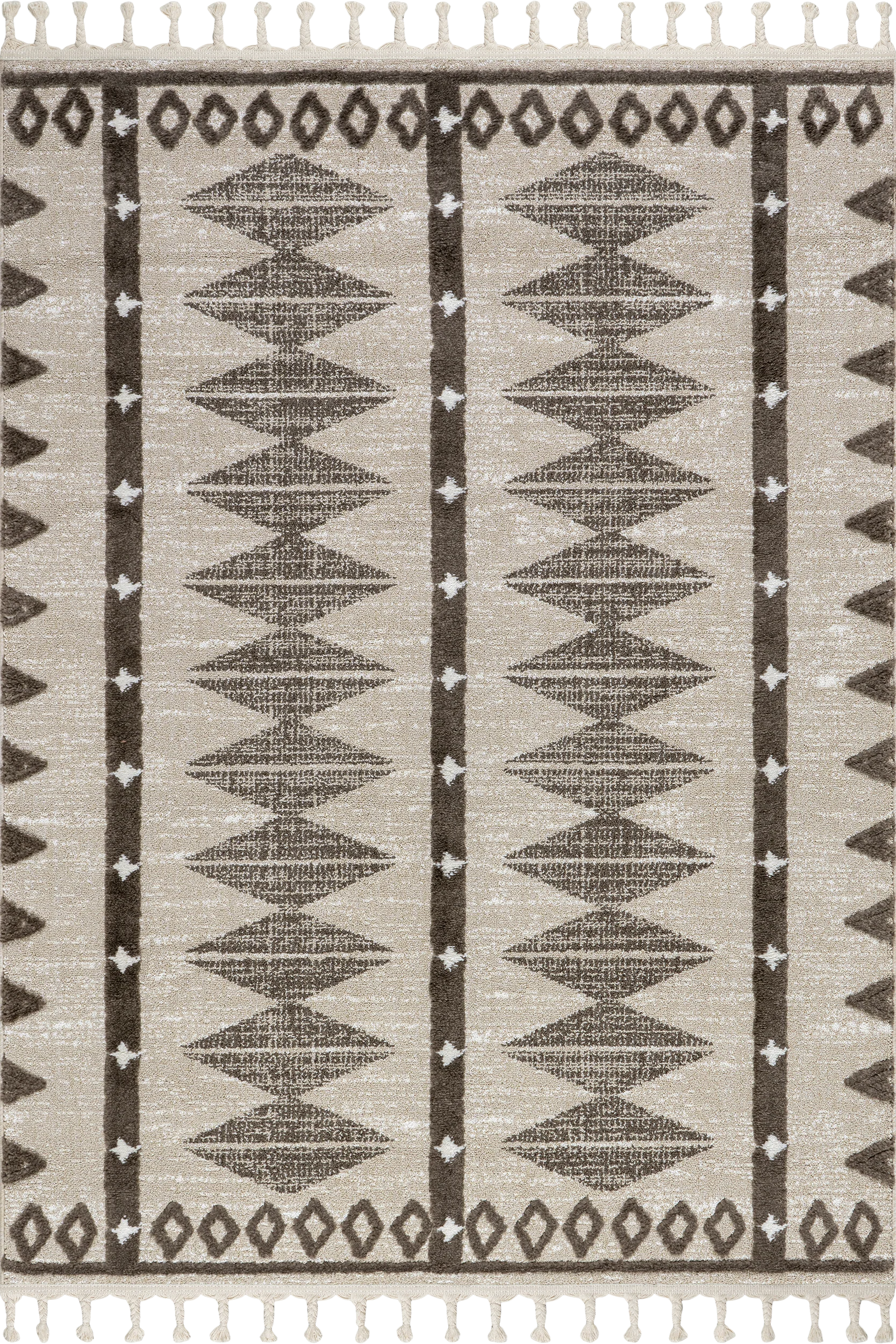 Autumn Geometric Tasseled Rug | Beige