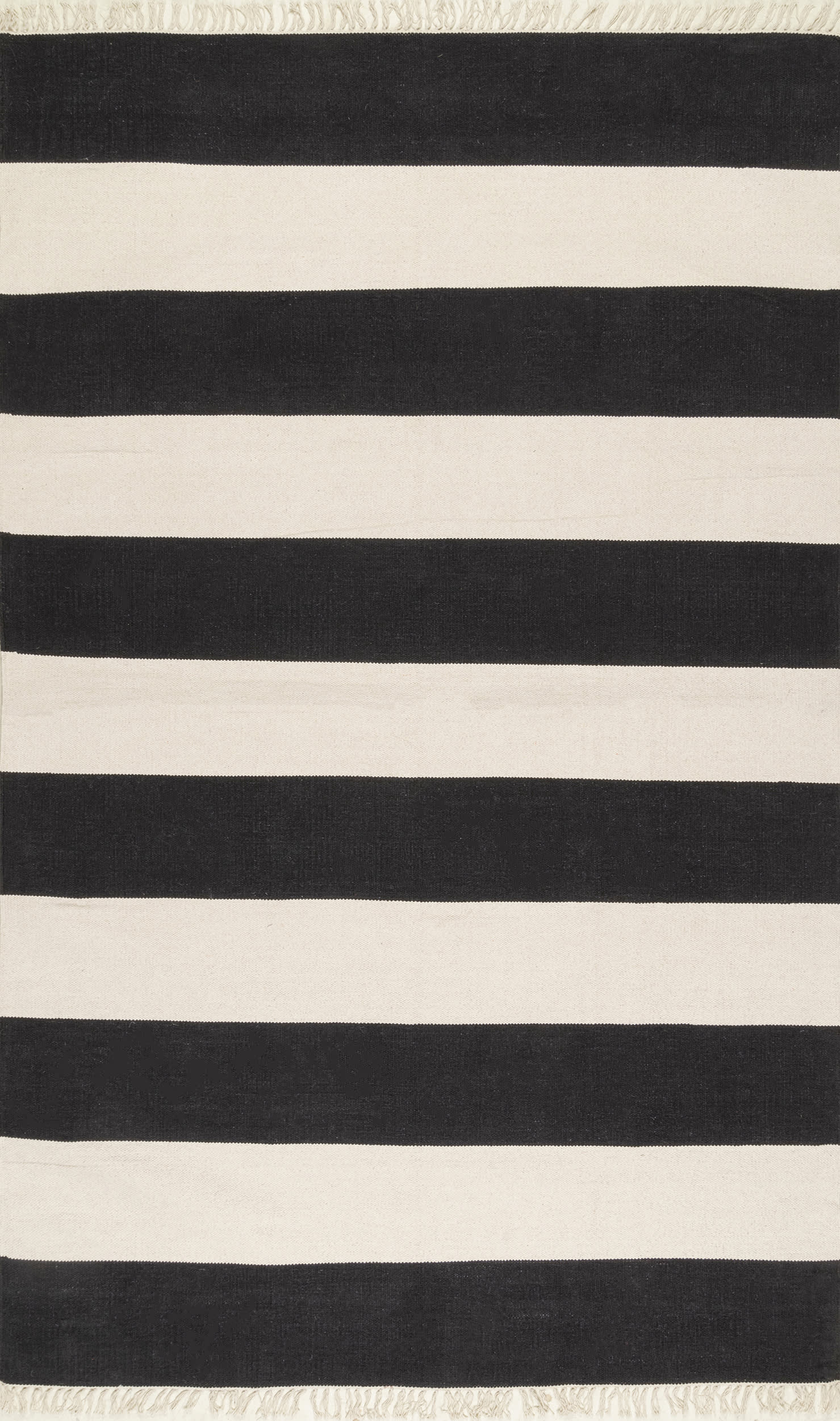 Awning Striped Flatweave Tassel Rug | Black