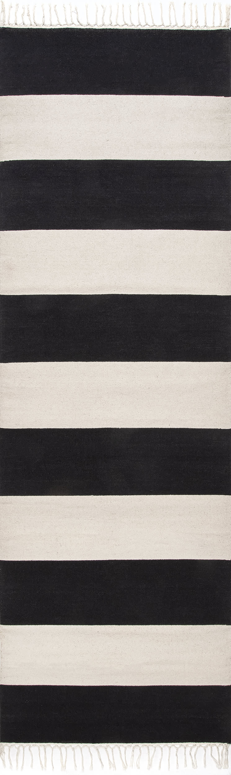 Awning Striped Flatweave Tassel Rug | Black