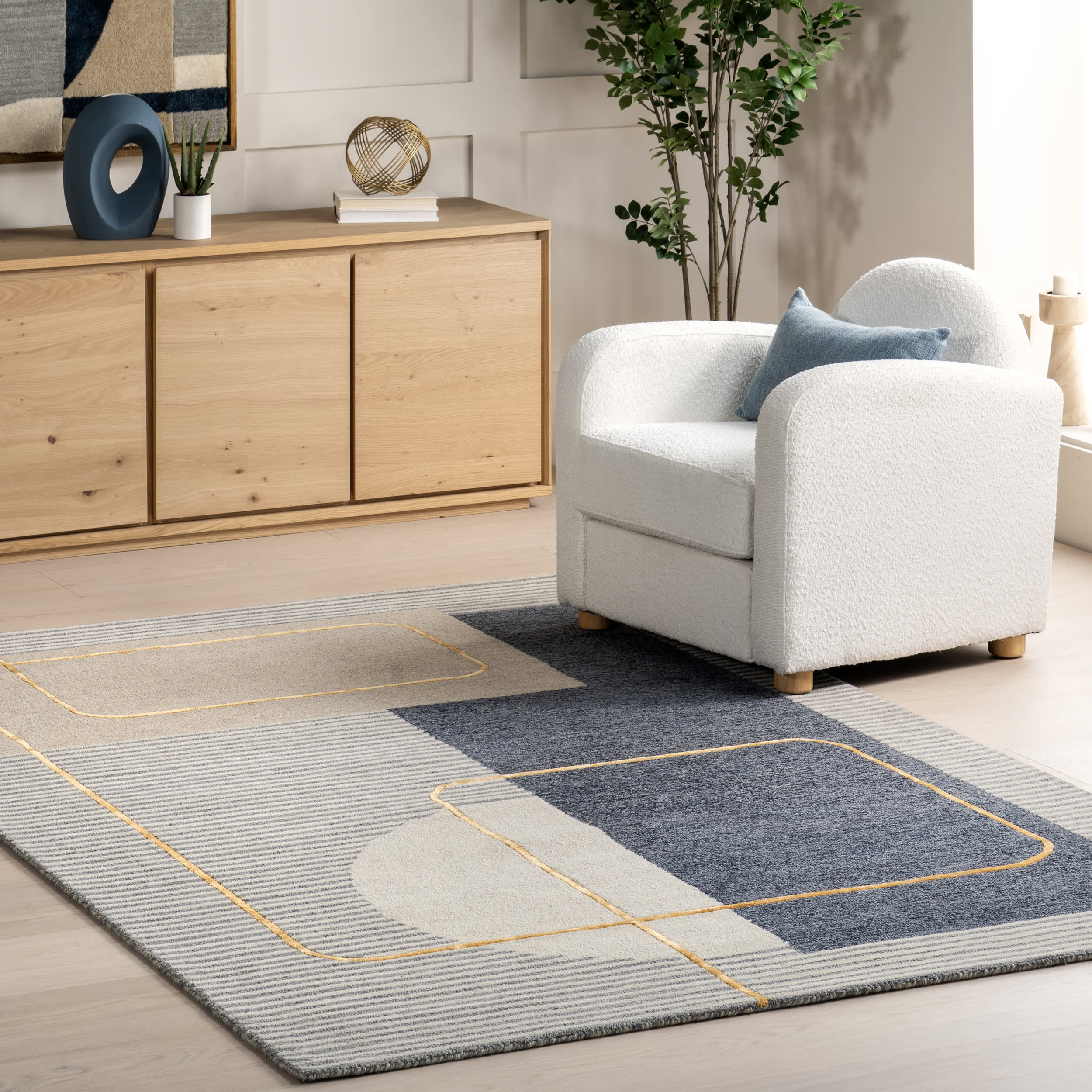 Ayla Abstract Striped Rug | Blue - Image 2