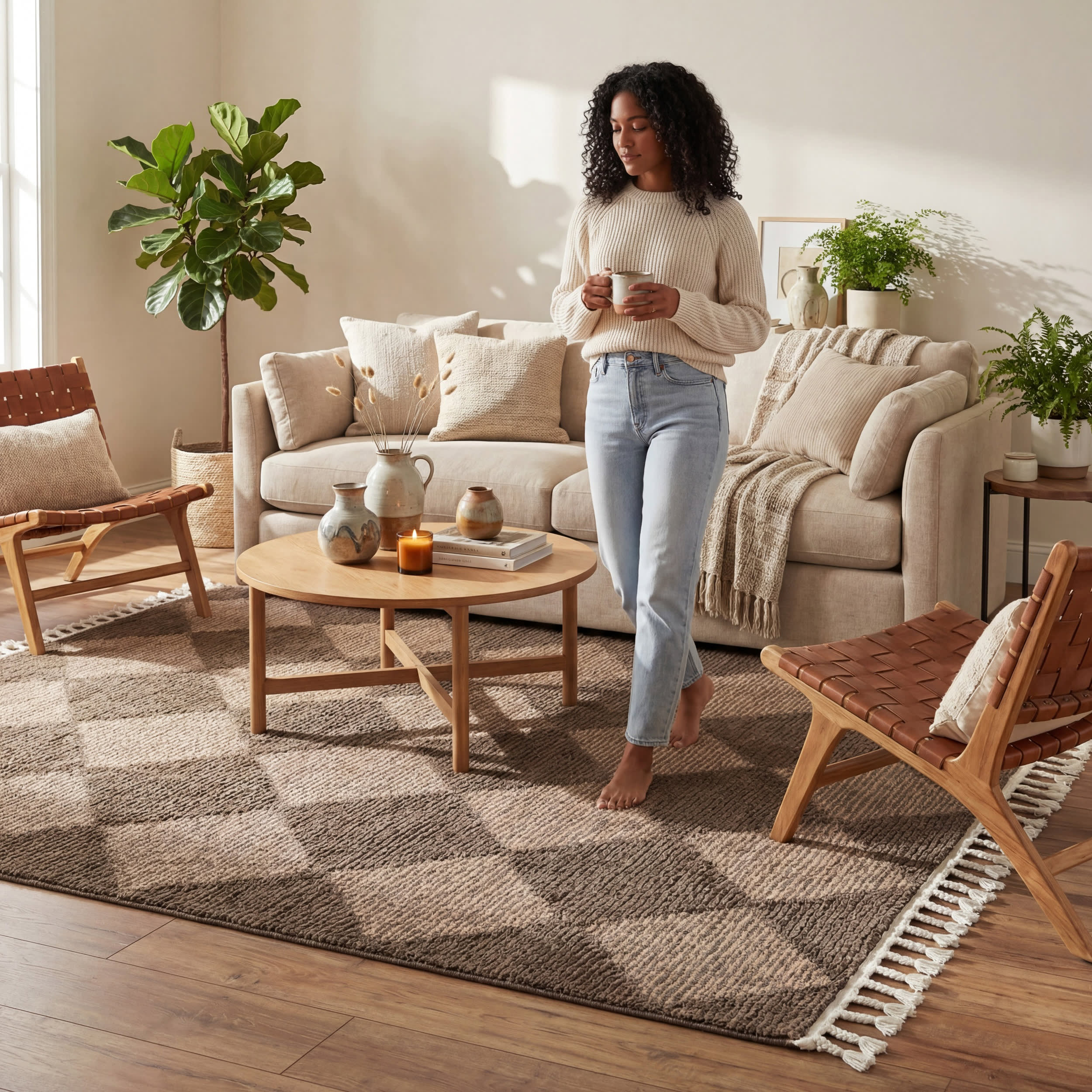 Aylin Diamond Tasseled Rug | Brown - Image 9