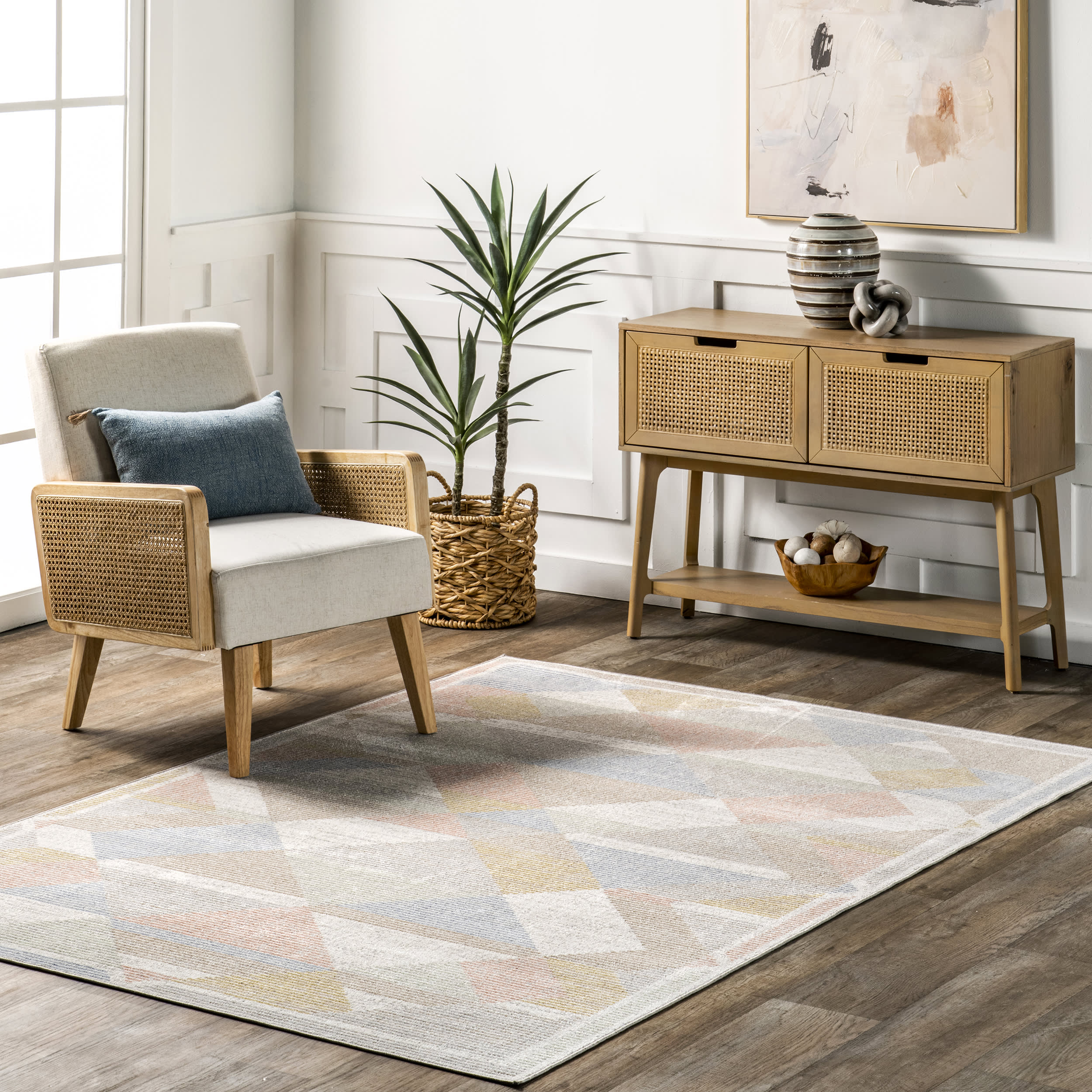 Azalia Washable Pastel Geometric Rug | Beige - Image 2