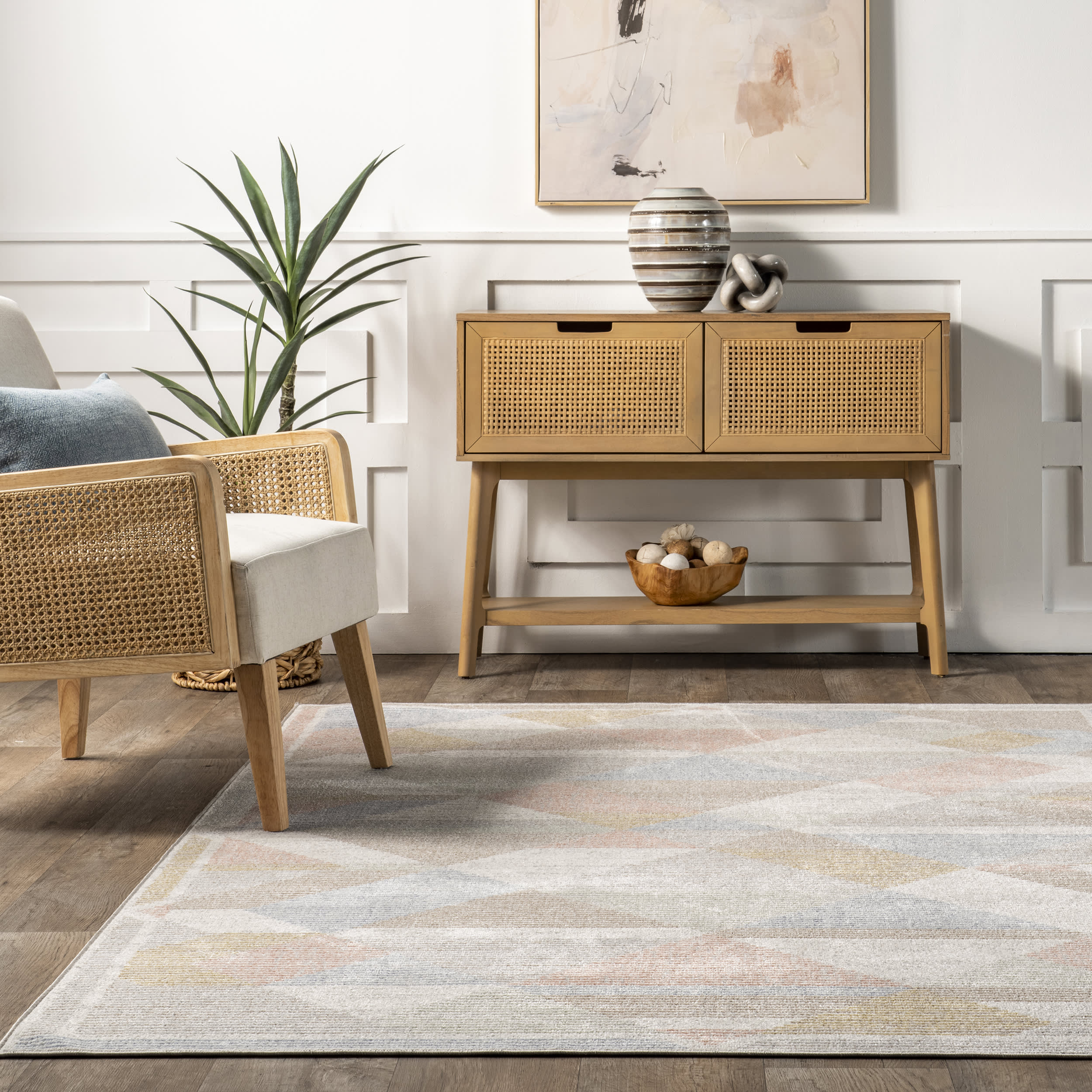 Azalia Washable Pastel Geometric Rug | Beige - Image 4