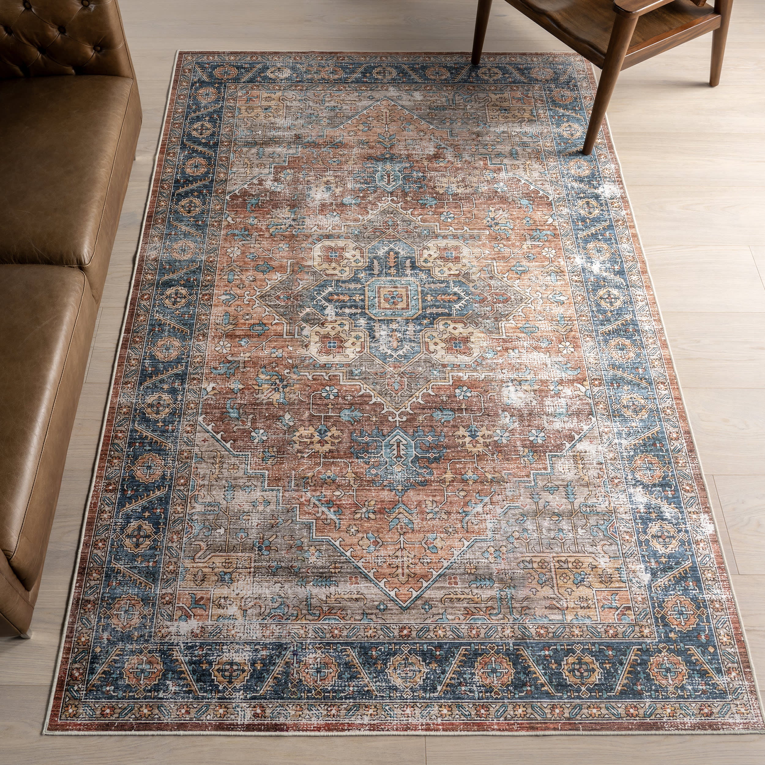Azaria Medallion Spill Proof Washable Rug | Rust - Image 2