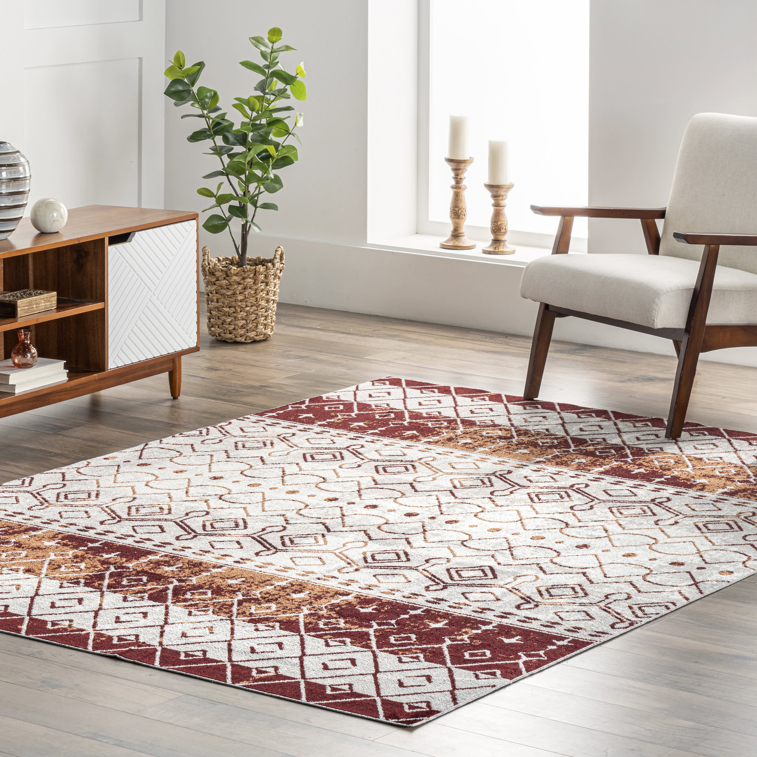 Bailey Washable Geometric Rug | Red - Image 2