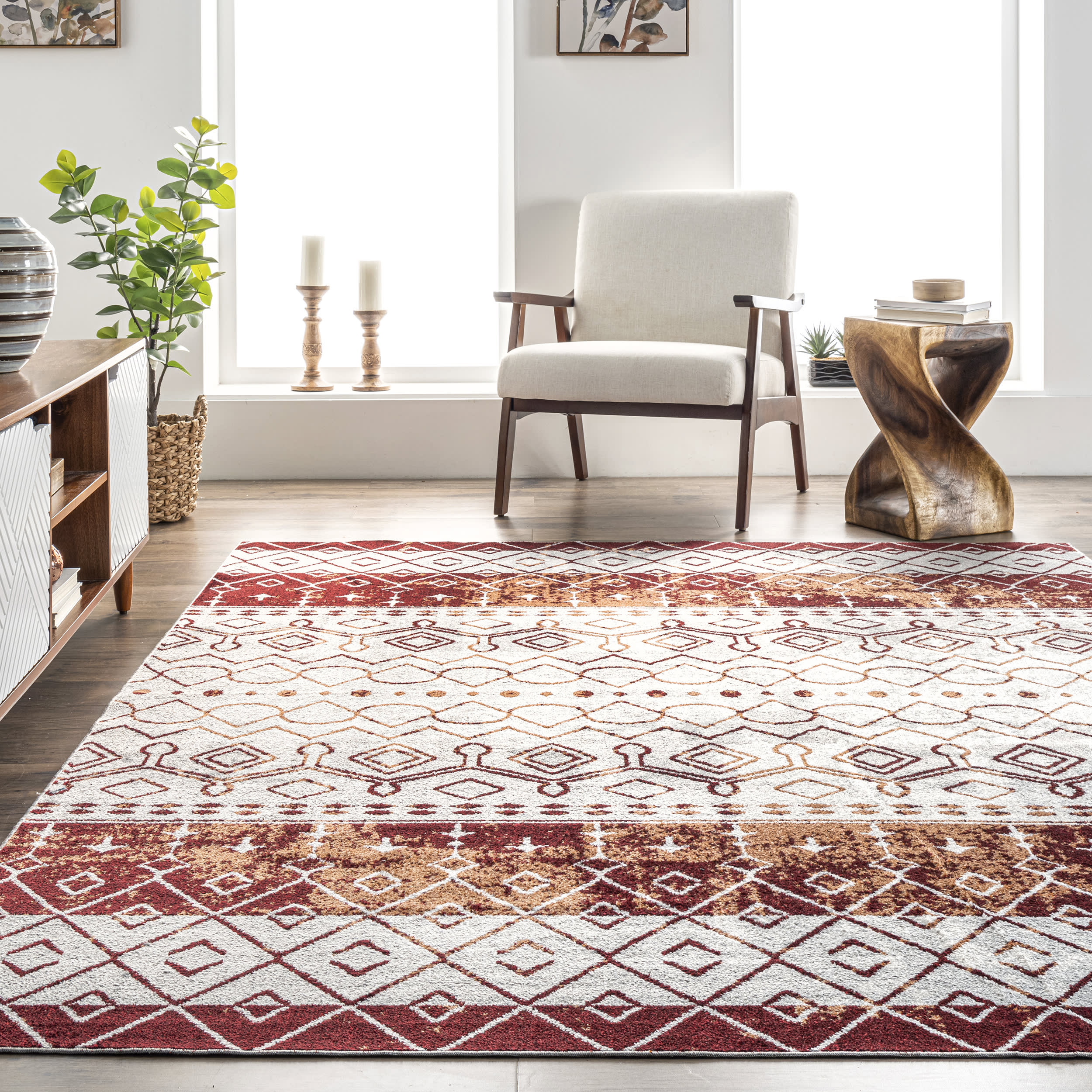 Bailey Washable Geometric Rug | Red - Image 4