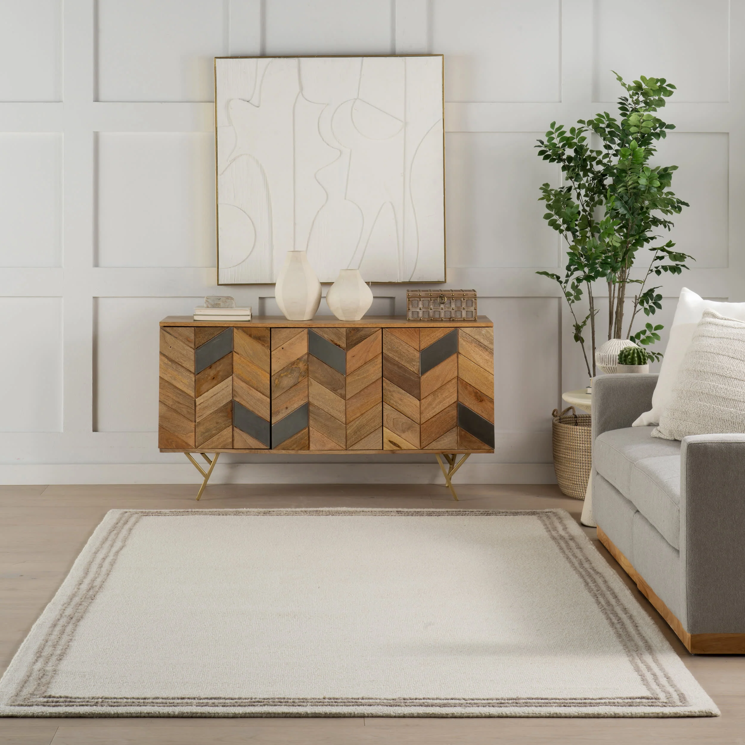 Baina Modern Bordered Rug | Ivory - Image 5