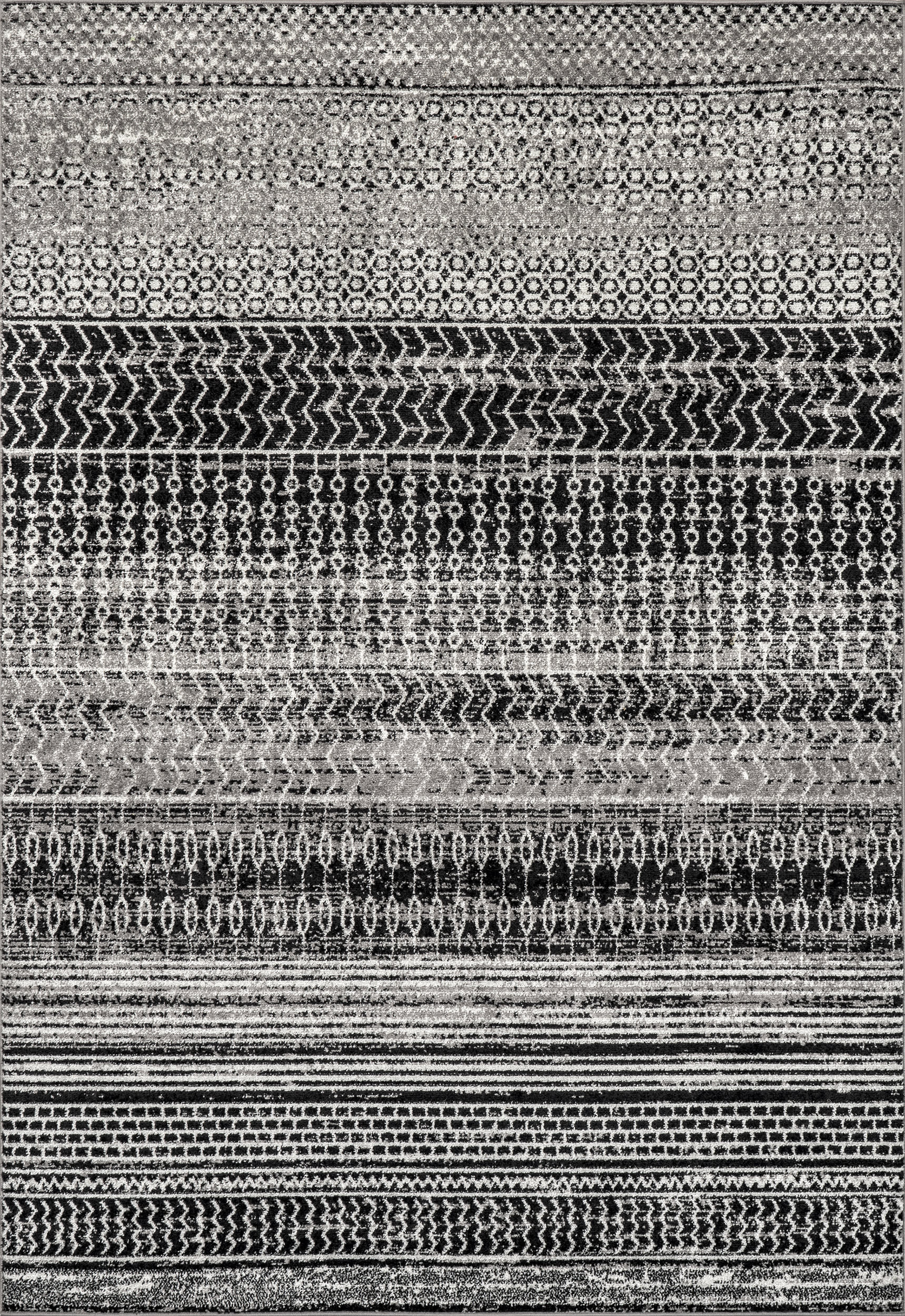 Banded Abacus And Stripes Rug | Dark Grey