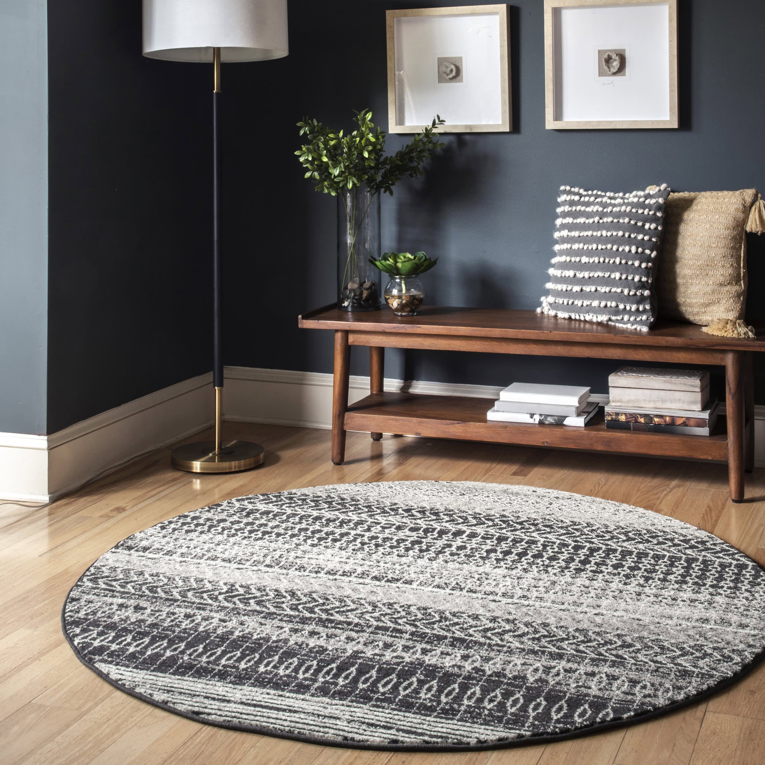 Banded Abacus And Stripes Rug | Dark Grey - Image 2