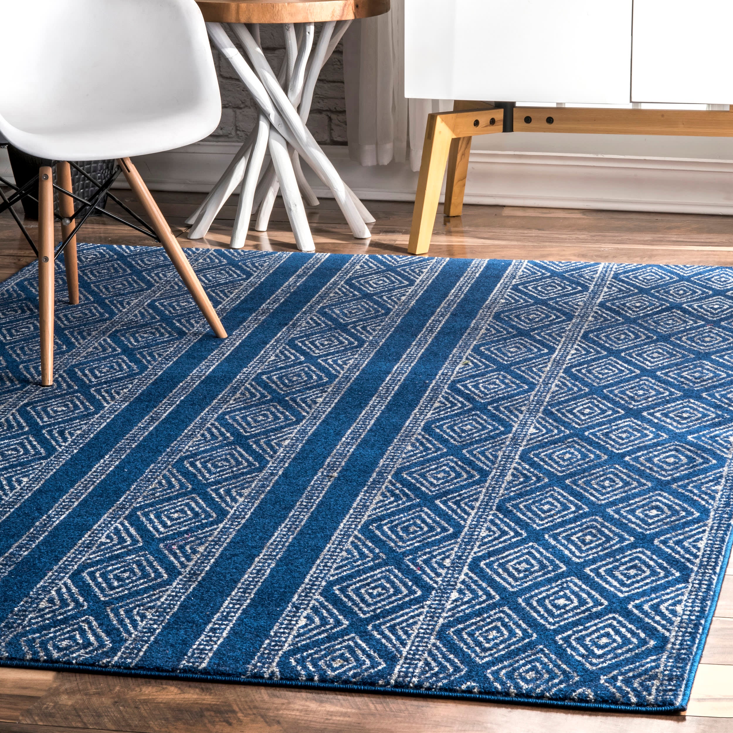 Banded Bird Eye Diamonds Rug | Blue - Image 2