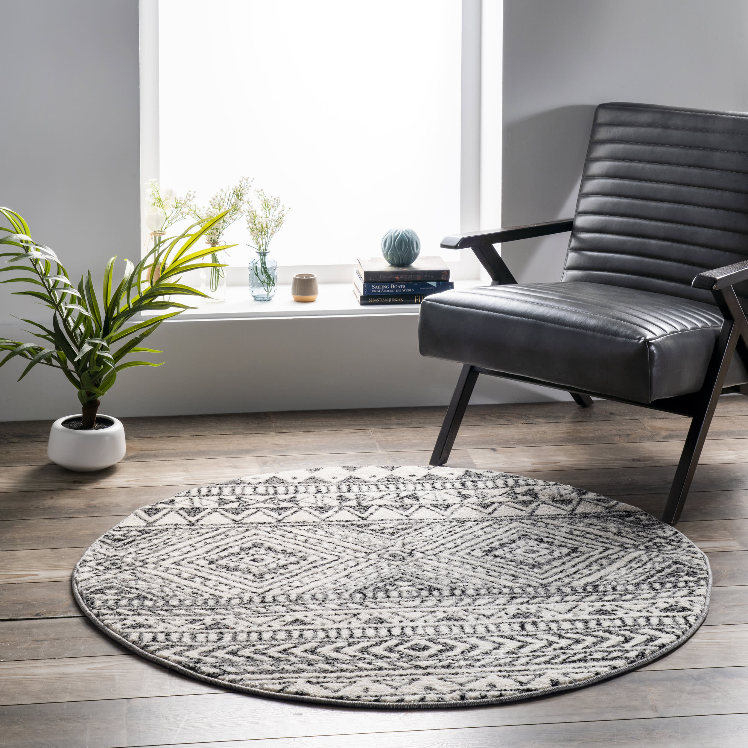 Banded Geometric Rug | Dark Grey - Image 2