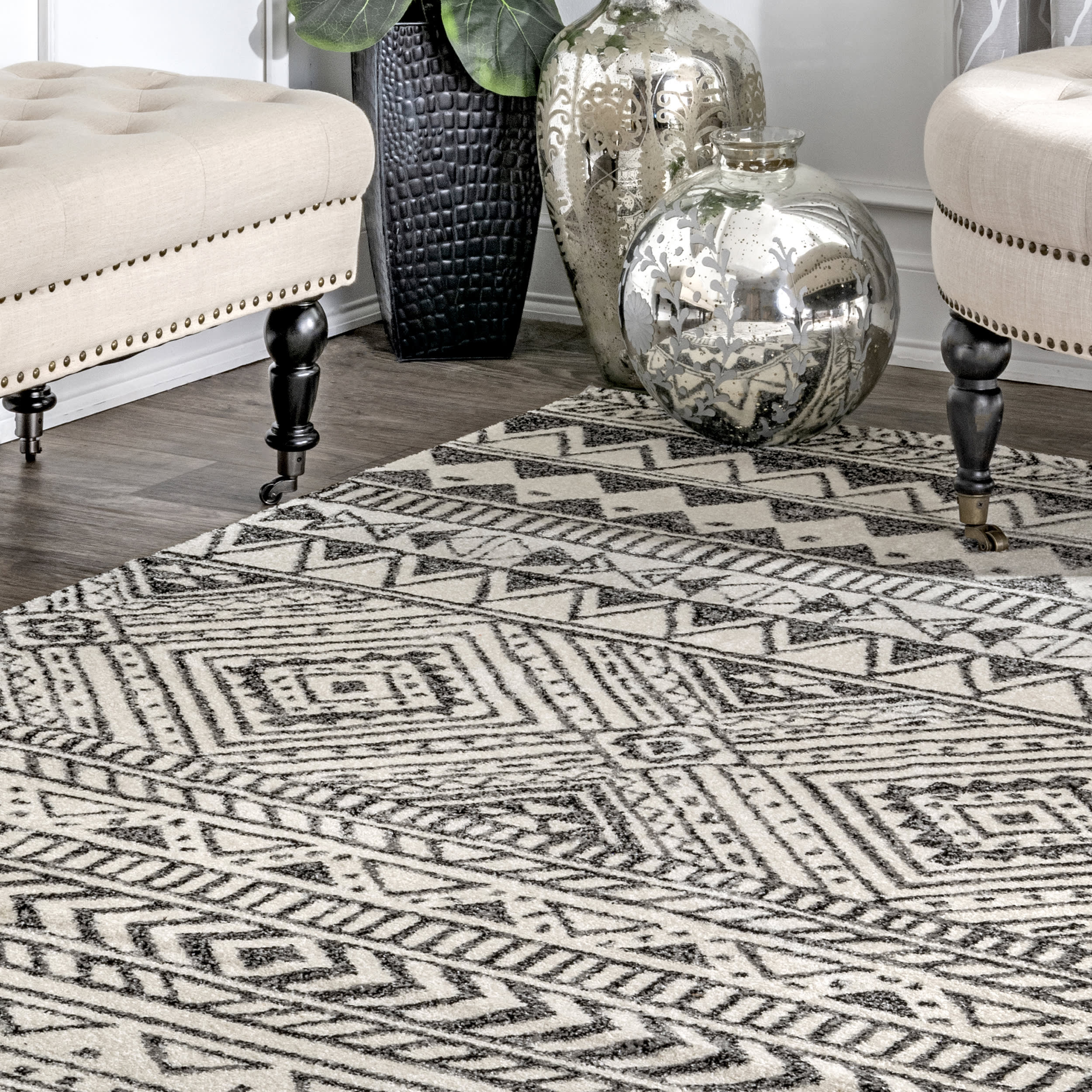 Banded Geometric Rug | Dark Grey - Image 4