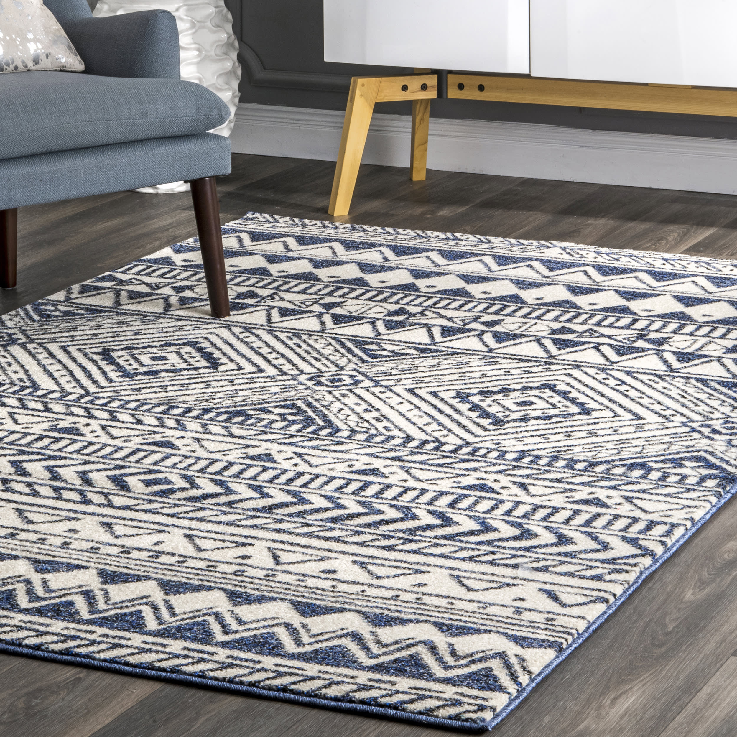 Banded Geometric Rug | Navy - Image 2