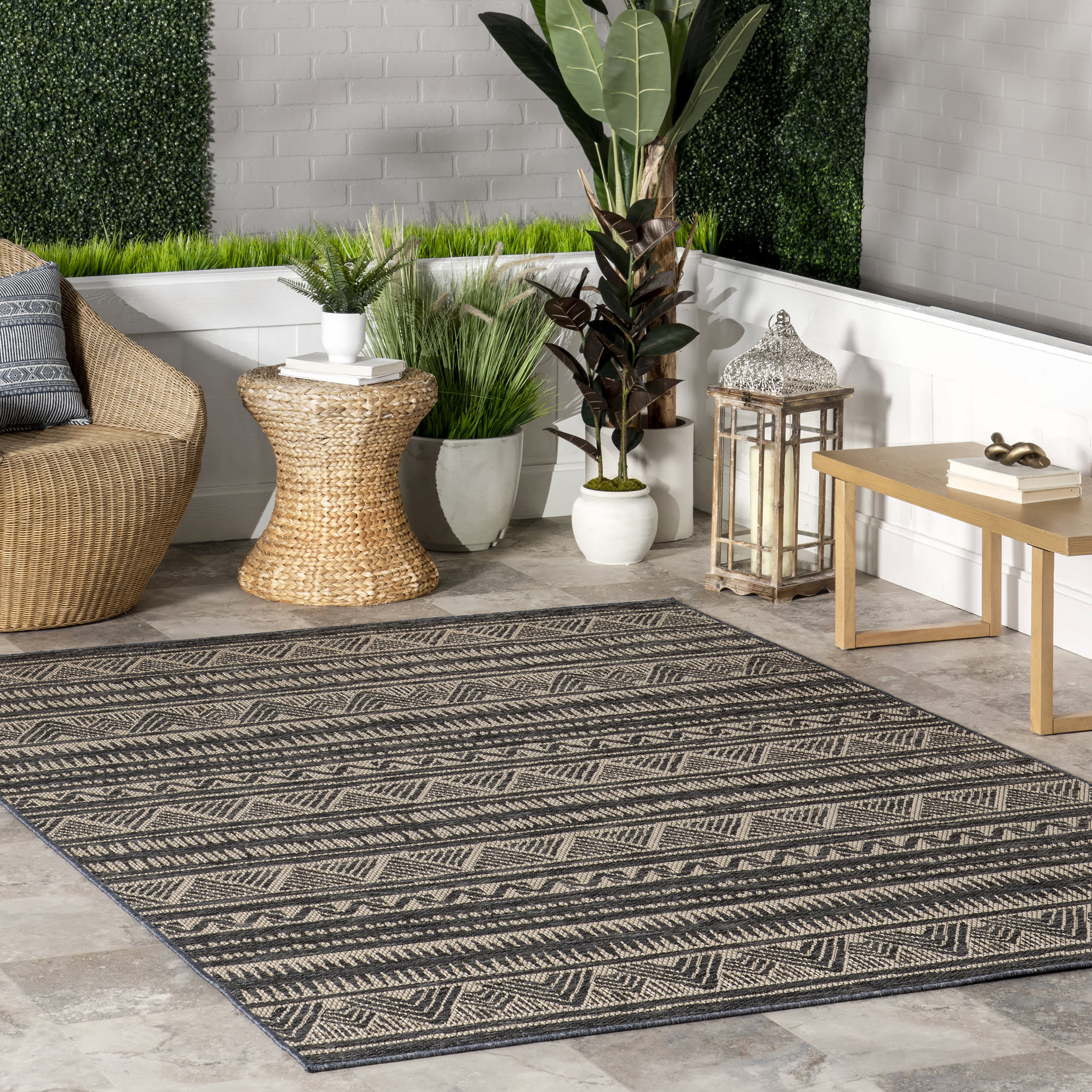 Banded Striped Indoor/Outdoor Rug | Charcoal - Image 2
