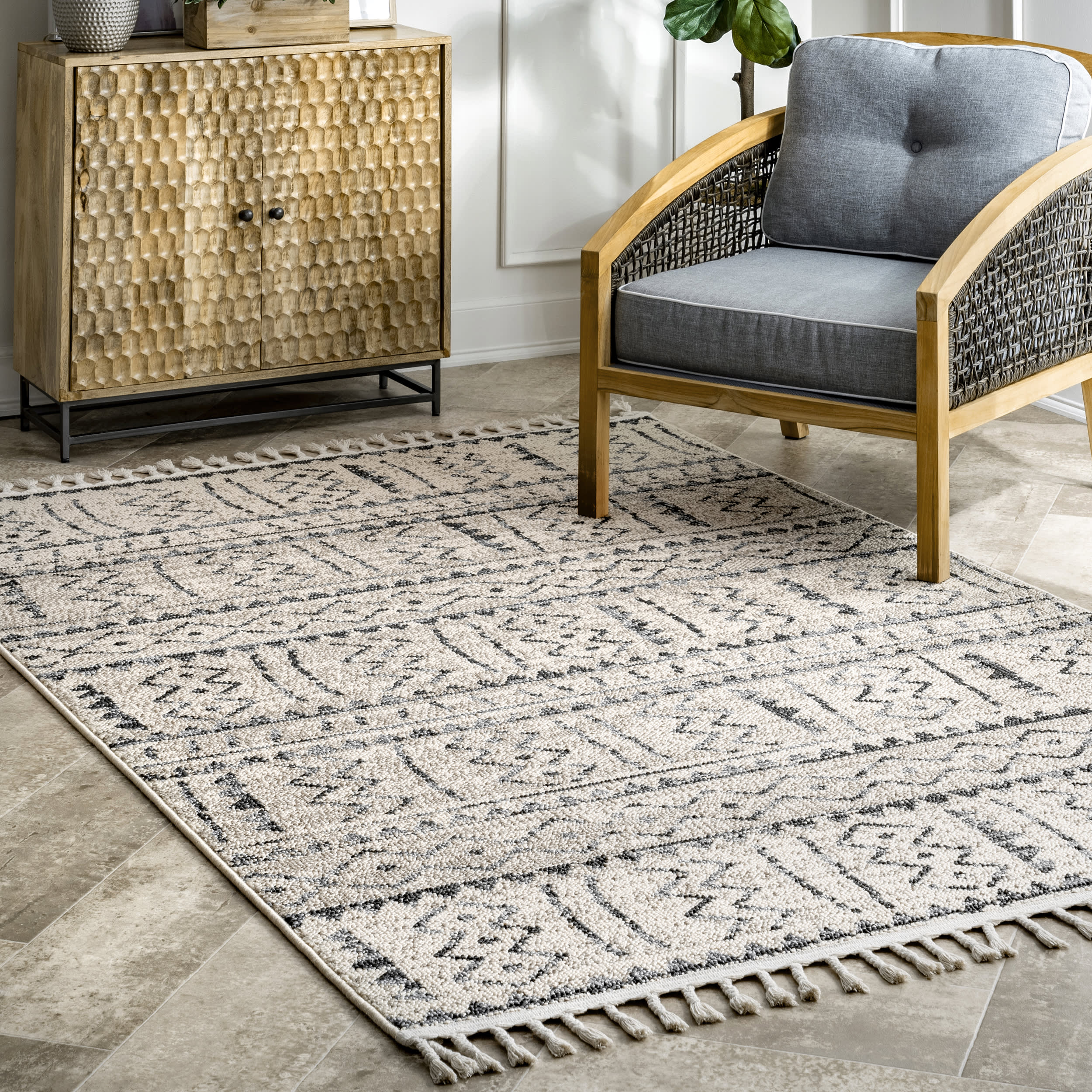 Bands Tassel Rug | Ivory - Image 2