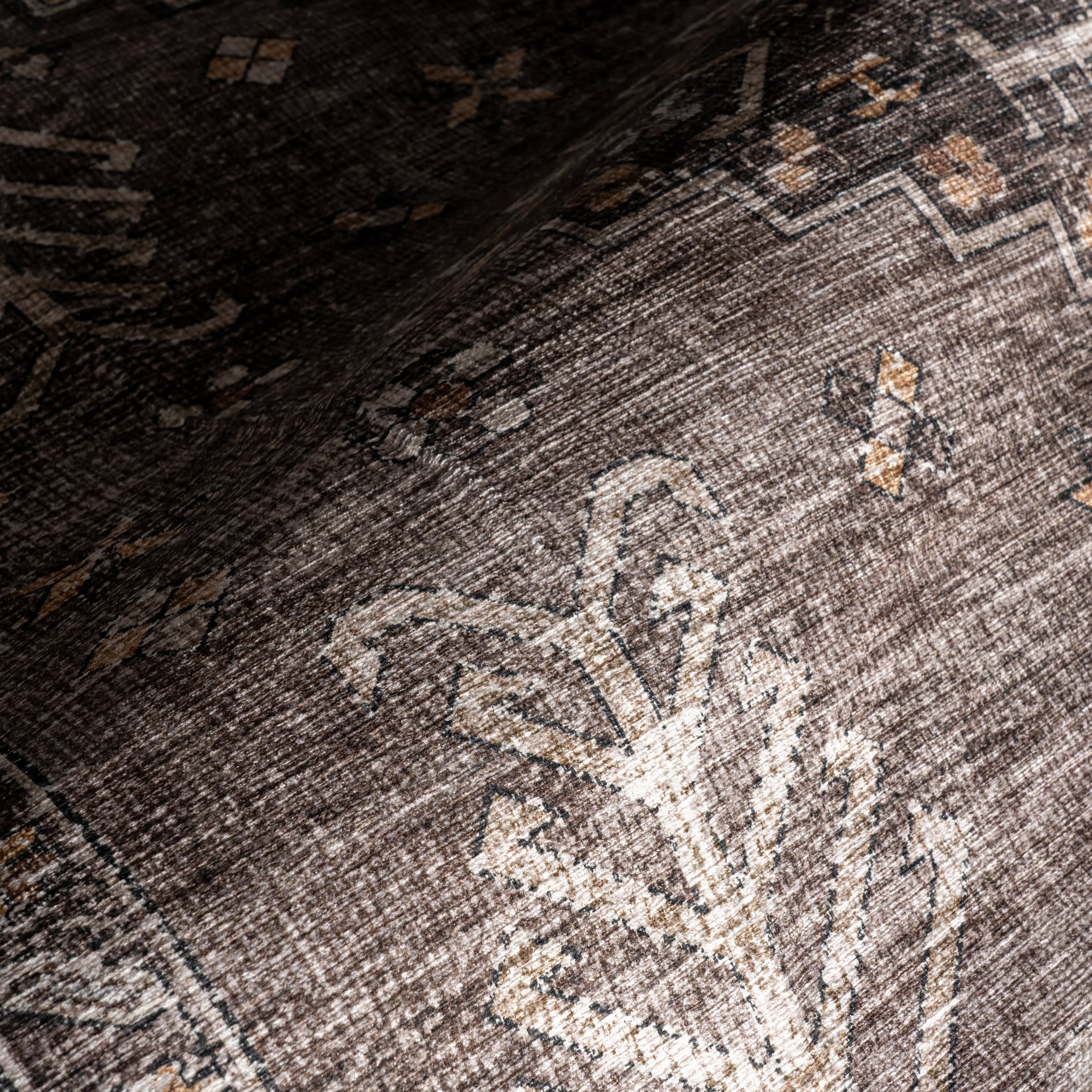 Barbary Distressed Spill Proof Washable Rug | Dark Brown - Image 3