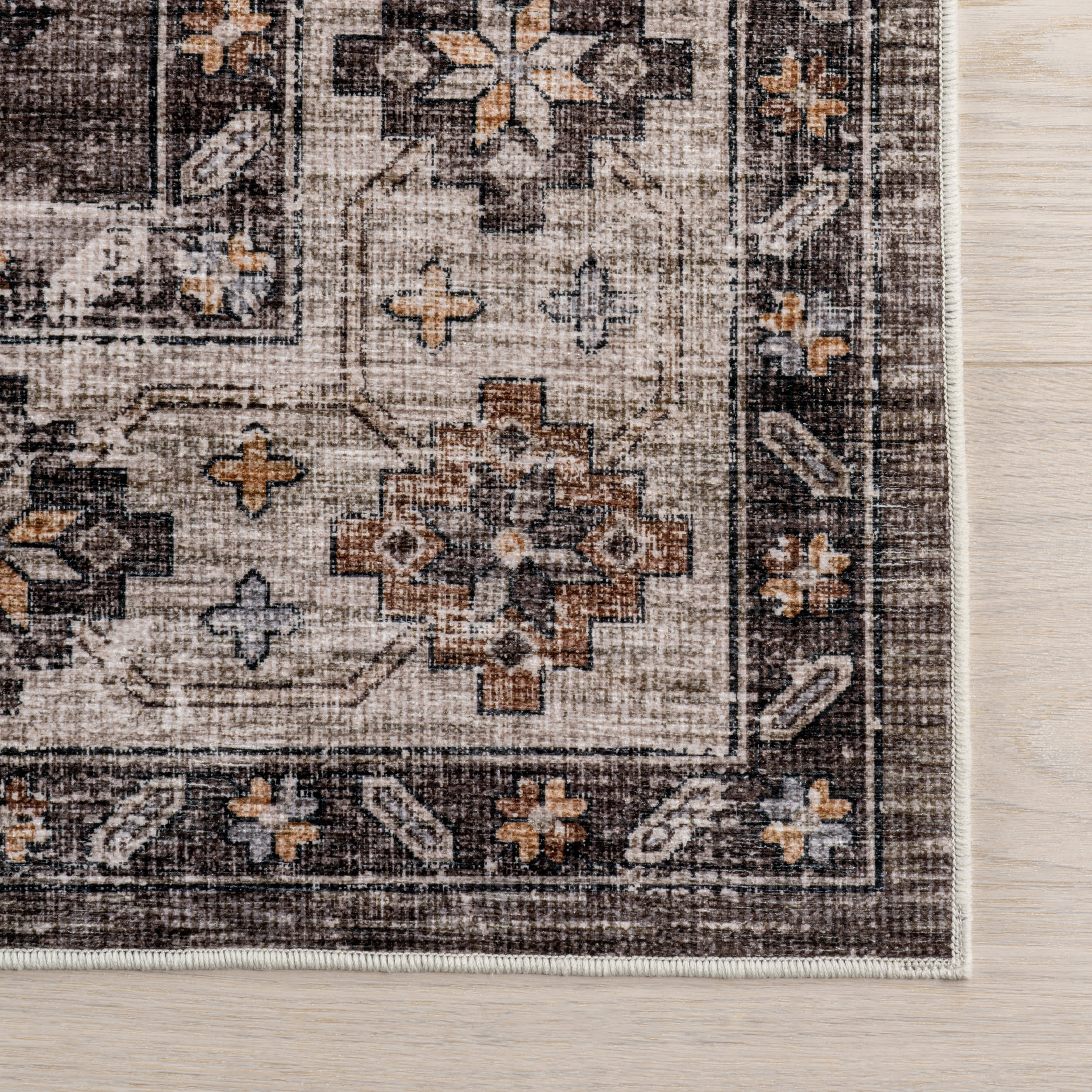 Barbary Distressed Spill Proof Washable Rug | Dark Brown - Image 4